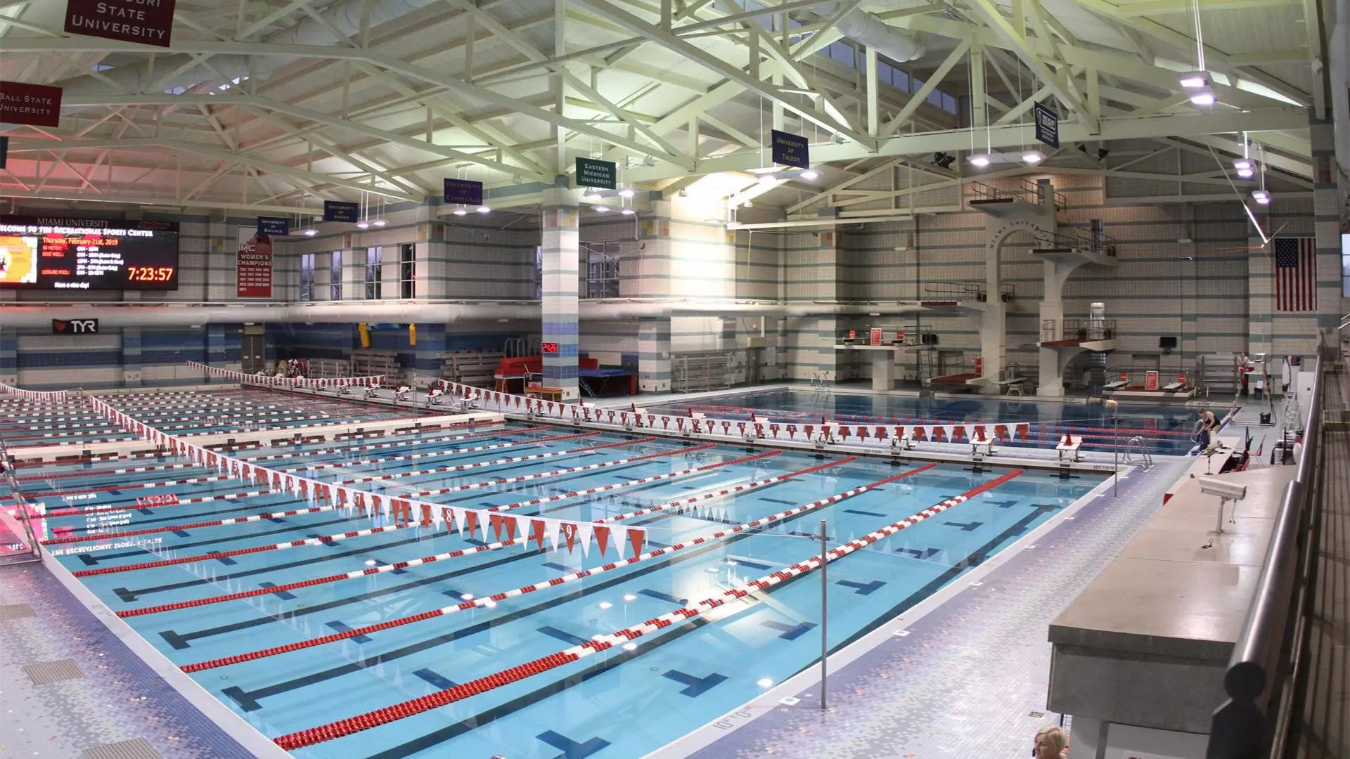 A wide shot of the Nixon Aquatic Center in Oxford, Ohio.