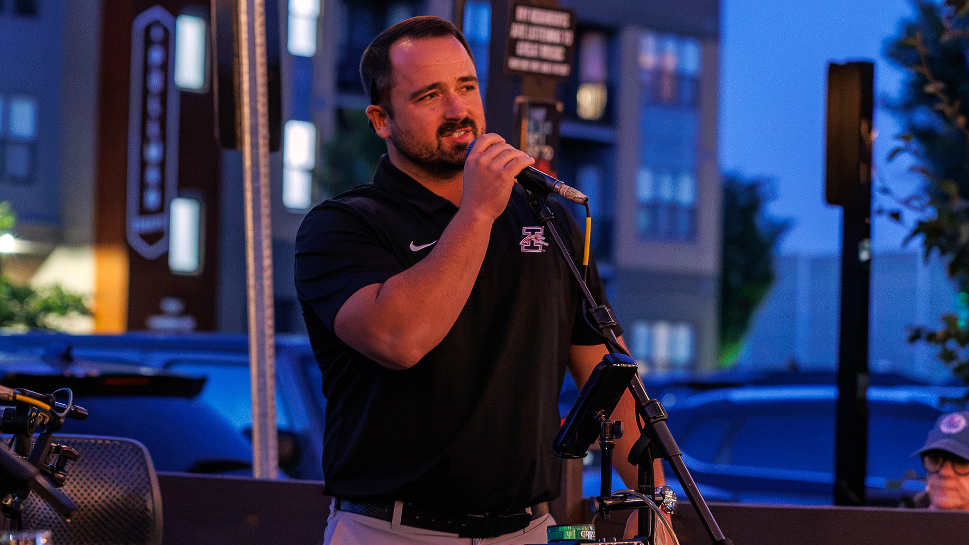 Jake Berry speaking at the UIndy Loyal Hound beer launch.