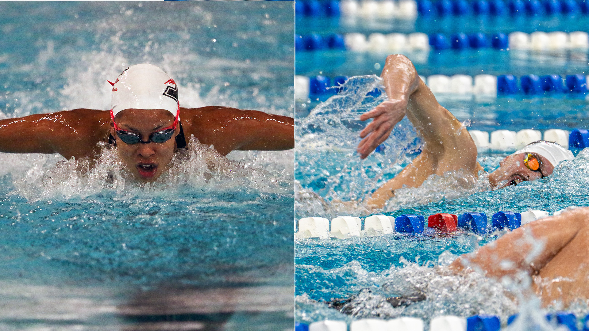 UIndy swimmers Daniela Pacheco and Swann Plaza