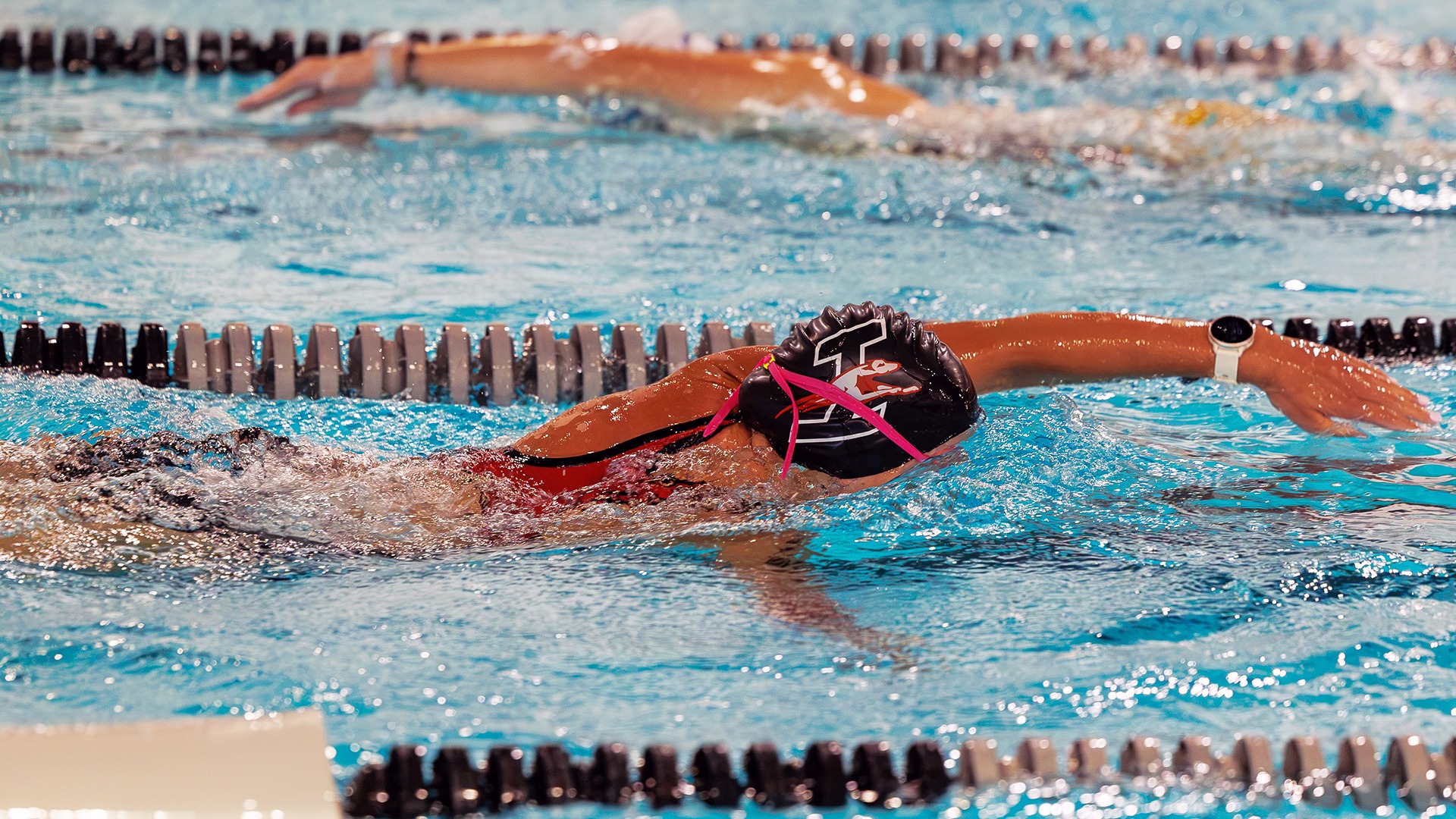 A triathlete swims