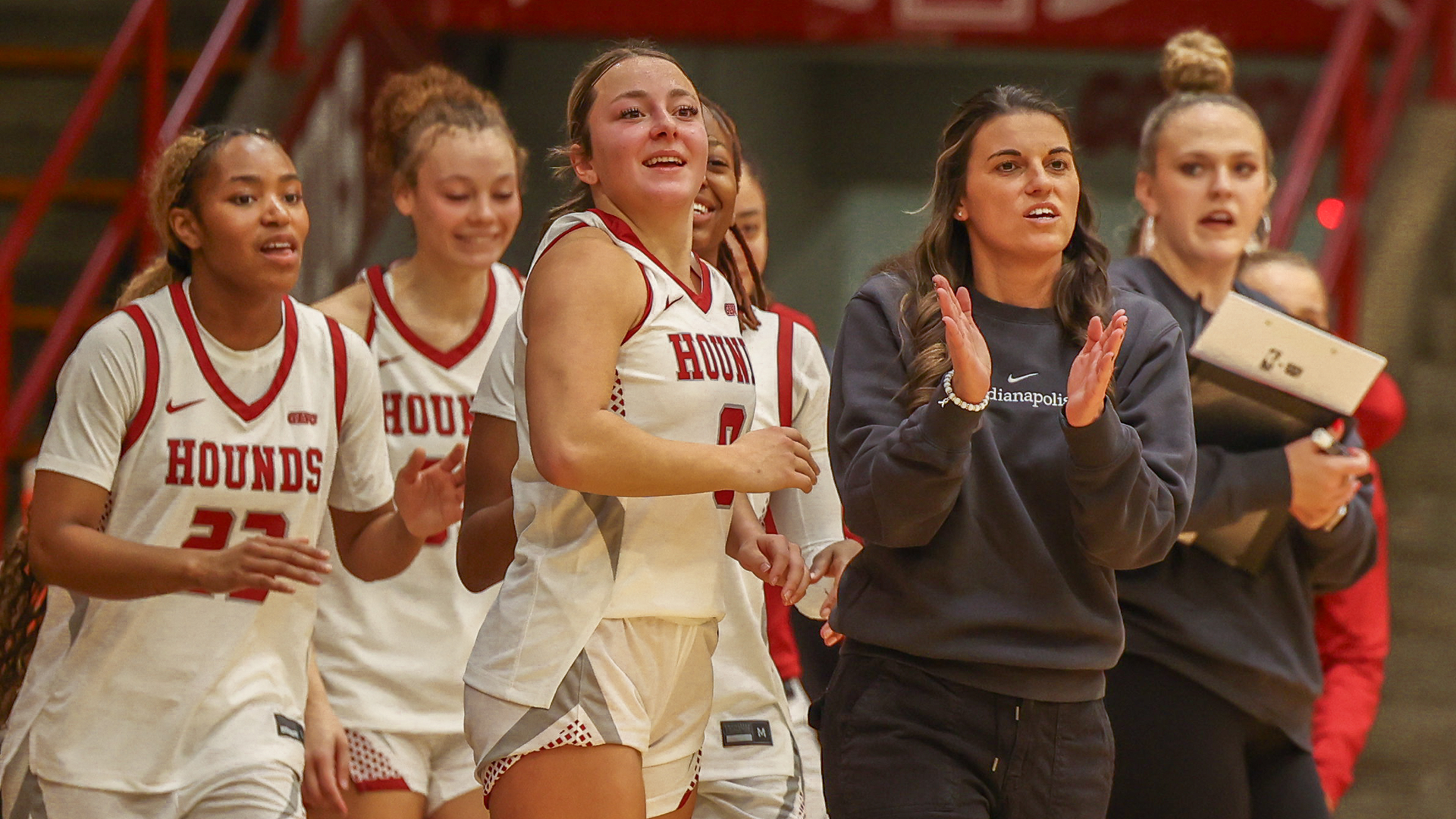 UIndy bench celebrating
