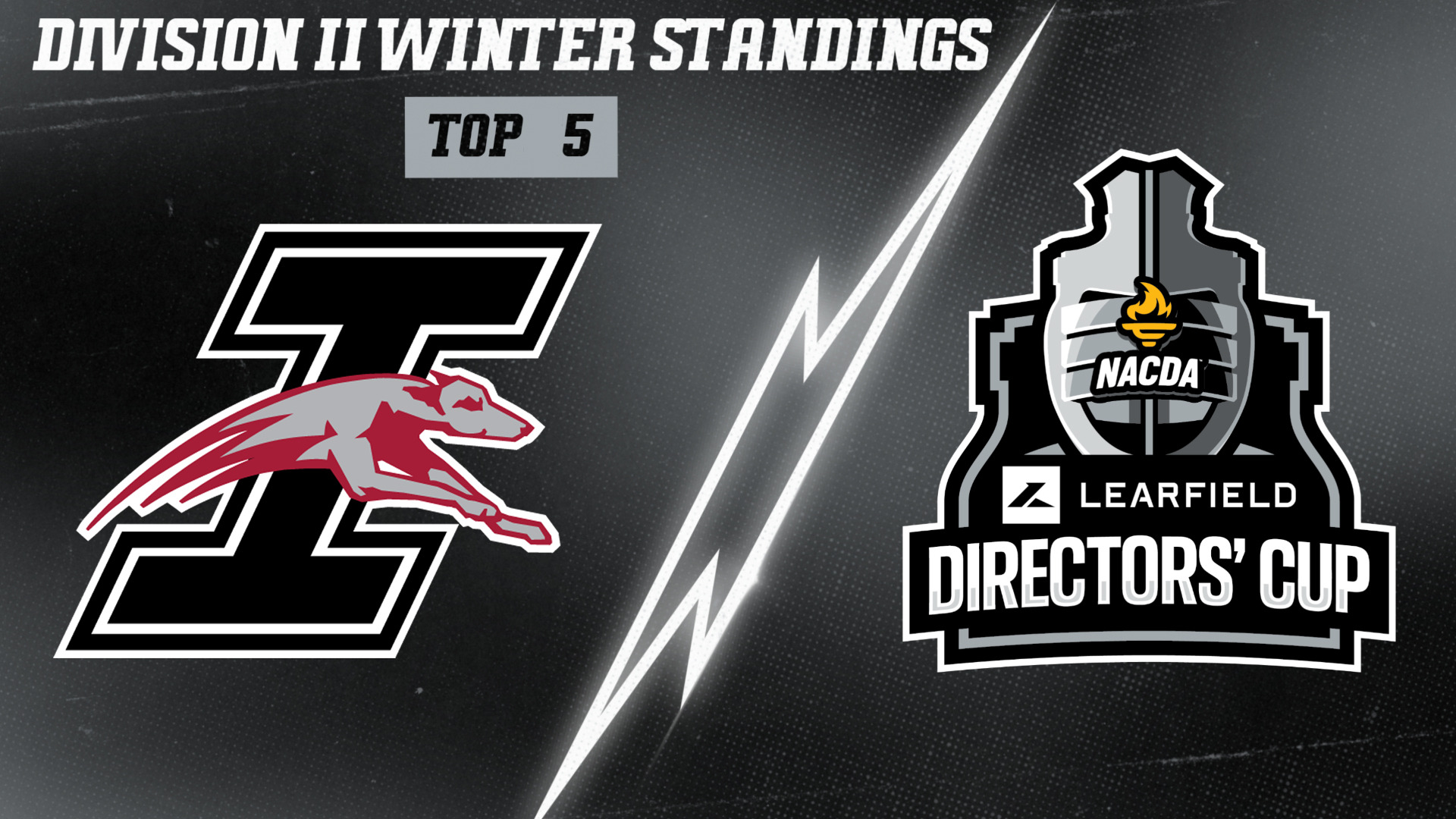 Division II Fall Standings Top 5. The Learfield Directors' Cup logo on the right, UIndy Athletics logo on the right.