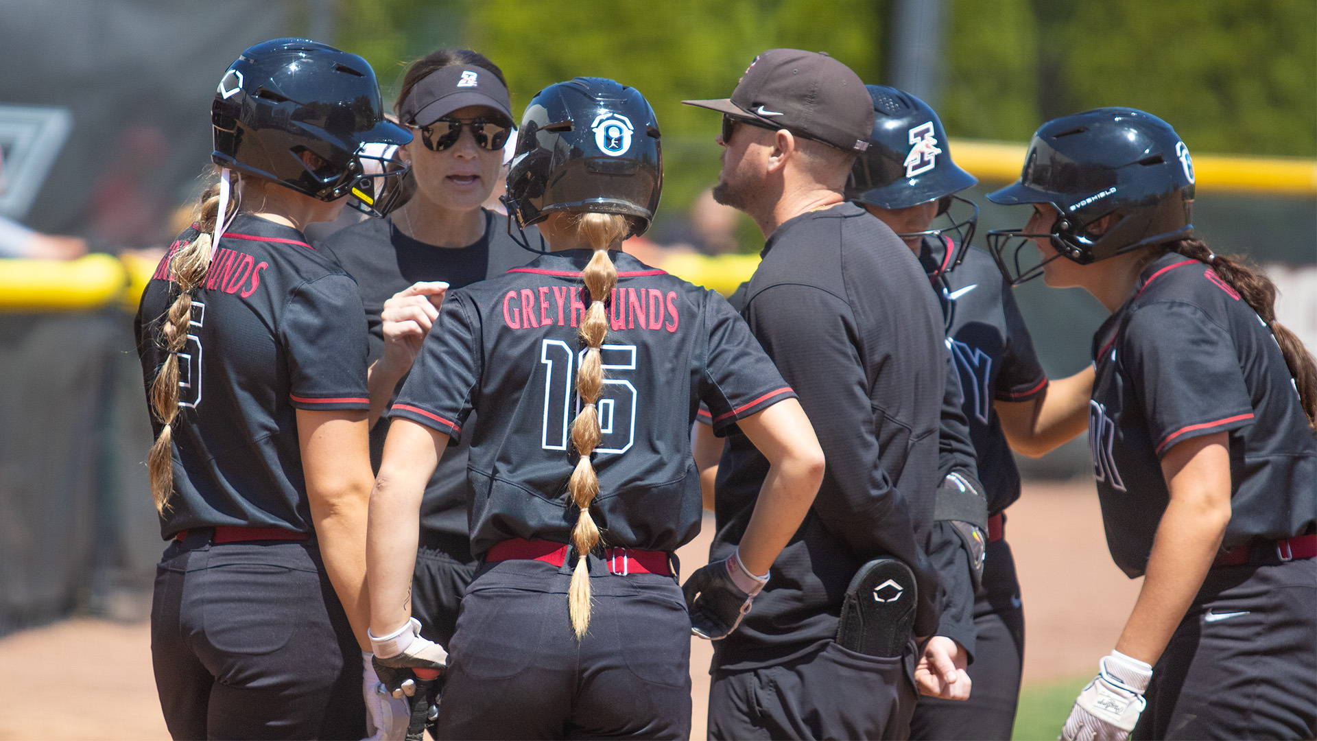 UIndy softball head coach Melissa Frost gives instructions.