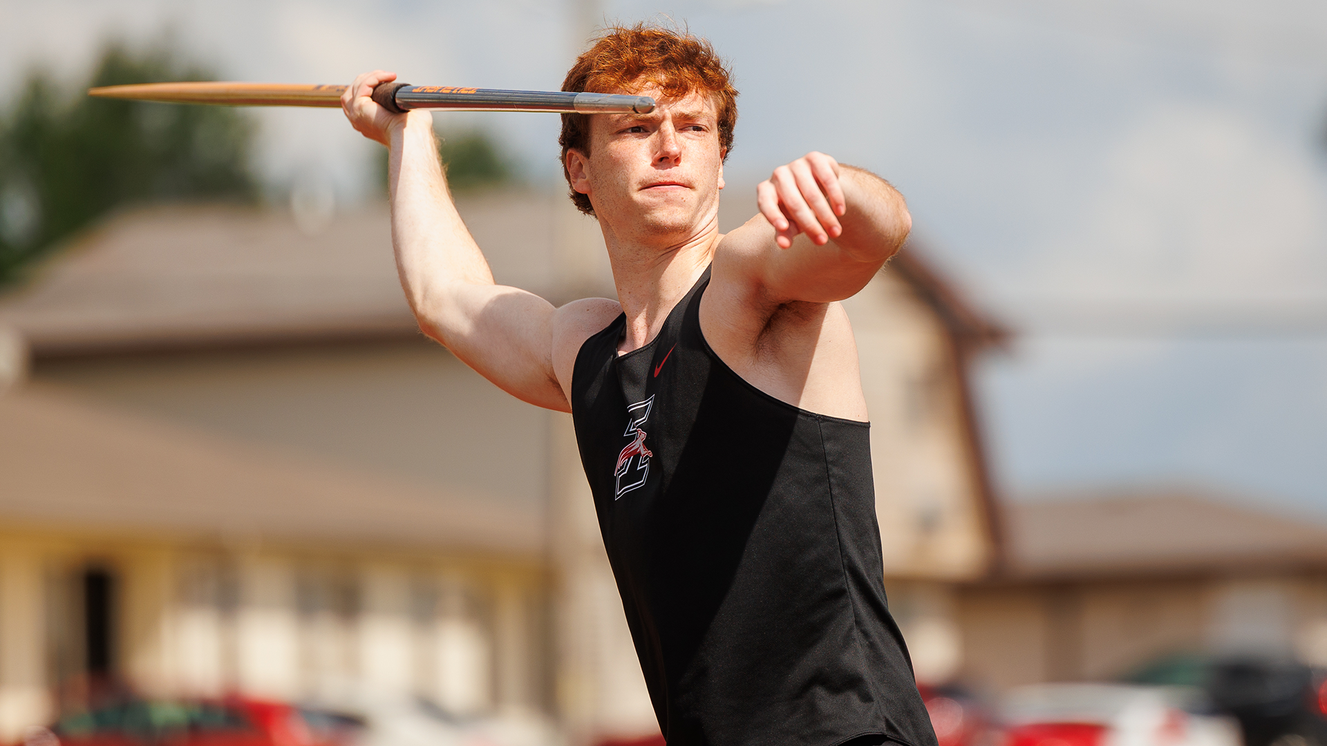 Cole Hurt throws the javelin at the 2026 GLVC OTF Championships