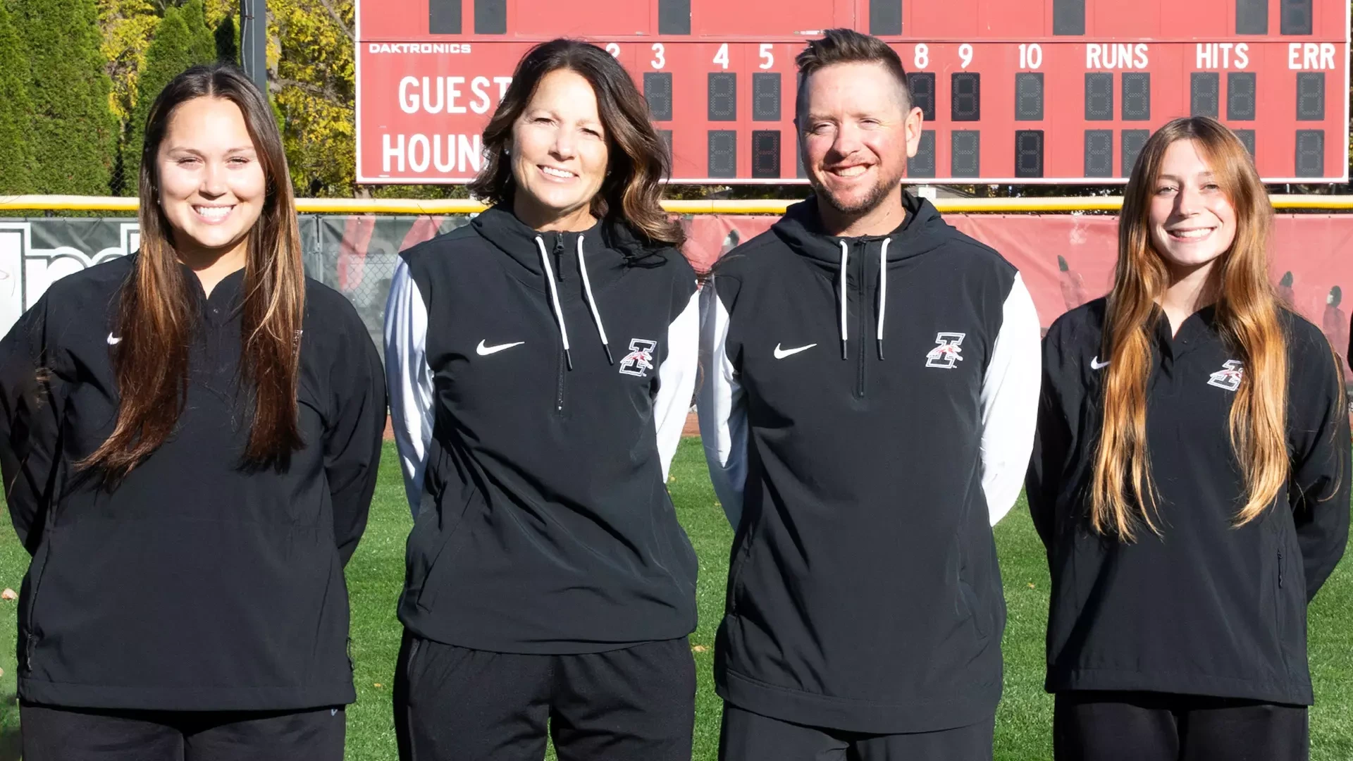 2026 UIndy softball coaches Faith Muterspaugh, Missy Frost, Ben Ferrell and Amanda Demmerle.