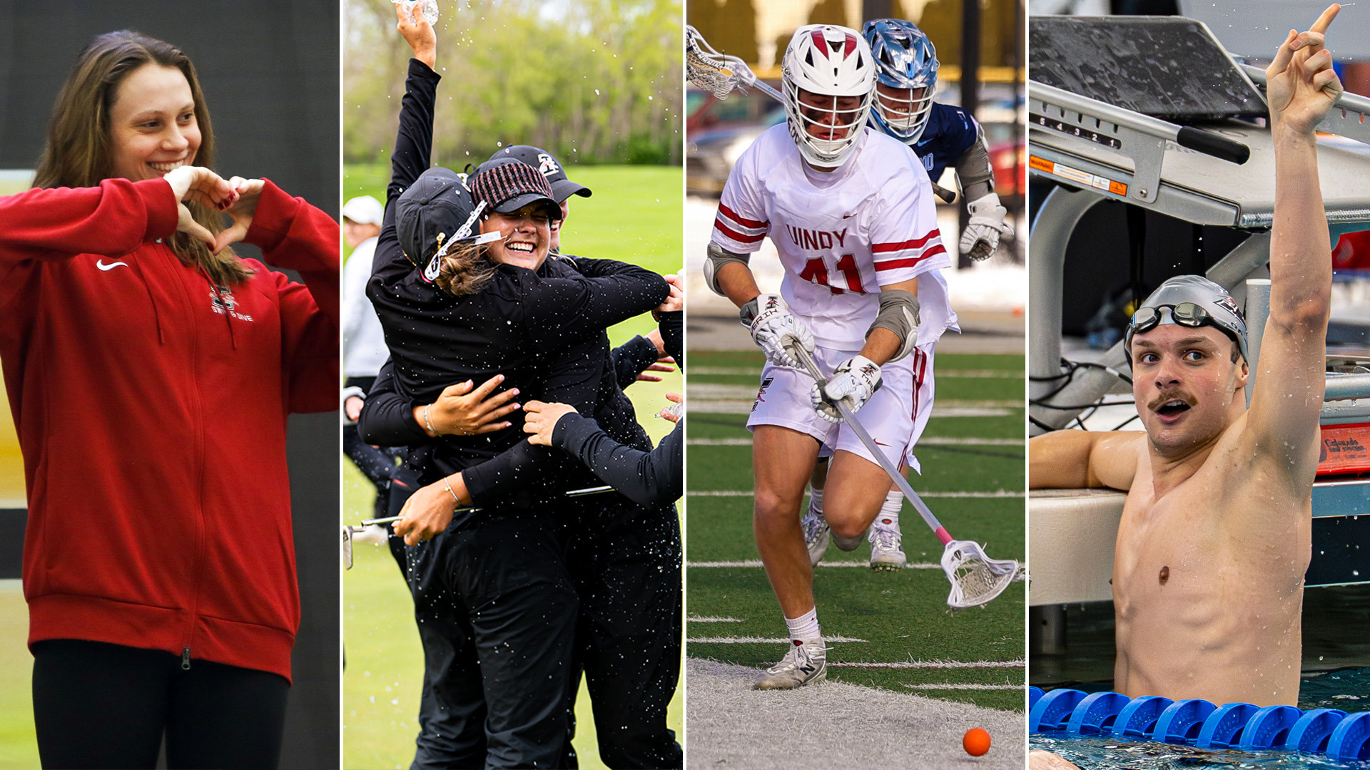 GLVC Scholar Athletes of the Year Celina Schmidt (women's swimming & diving), Ava Ray (women's golf), Alex Score (men's lacrosse) and Jeremias Pock (men's swimming & diving).