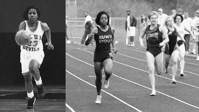 Carita Goines Green playing basketball, running track