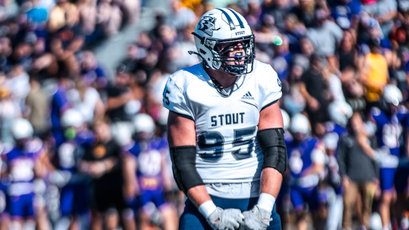 Beyerl celebrates a sack