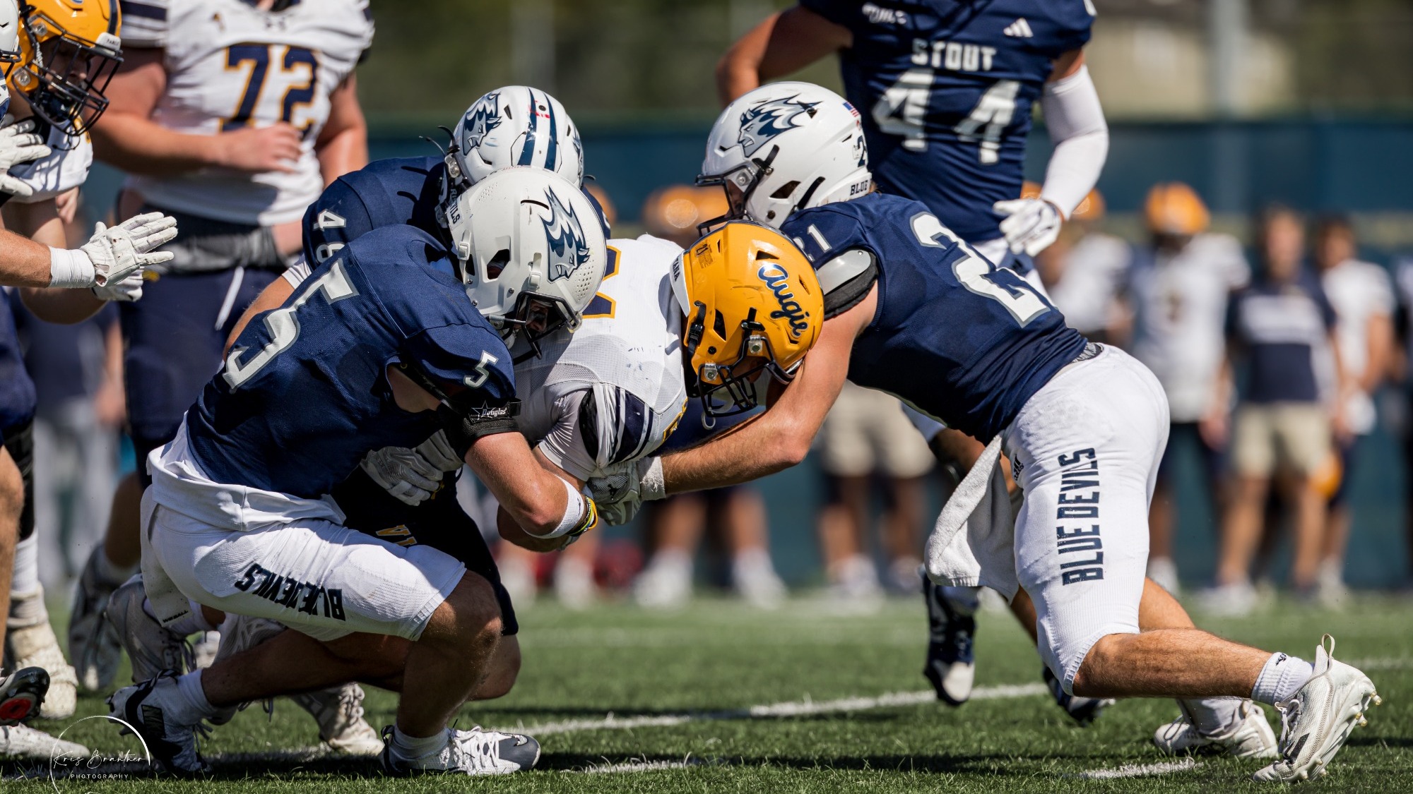 Goodman and Brewer make a tackle
