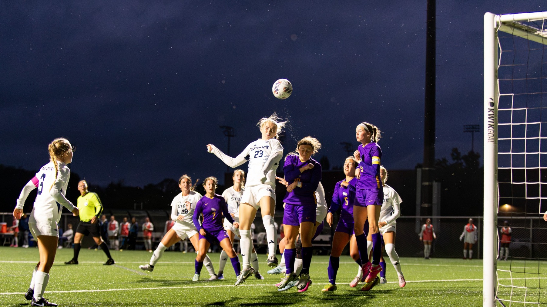 Claire heads the ball