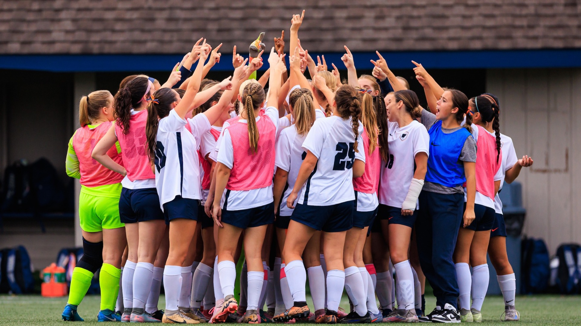 Women's Soccer team huddle