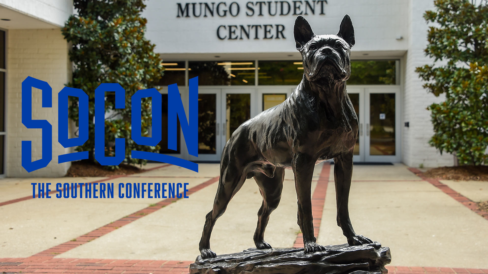 SoCon logo and terrier statue 2024