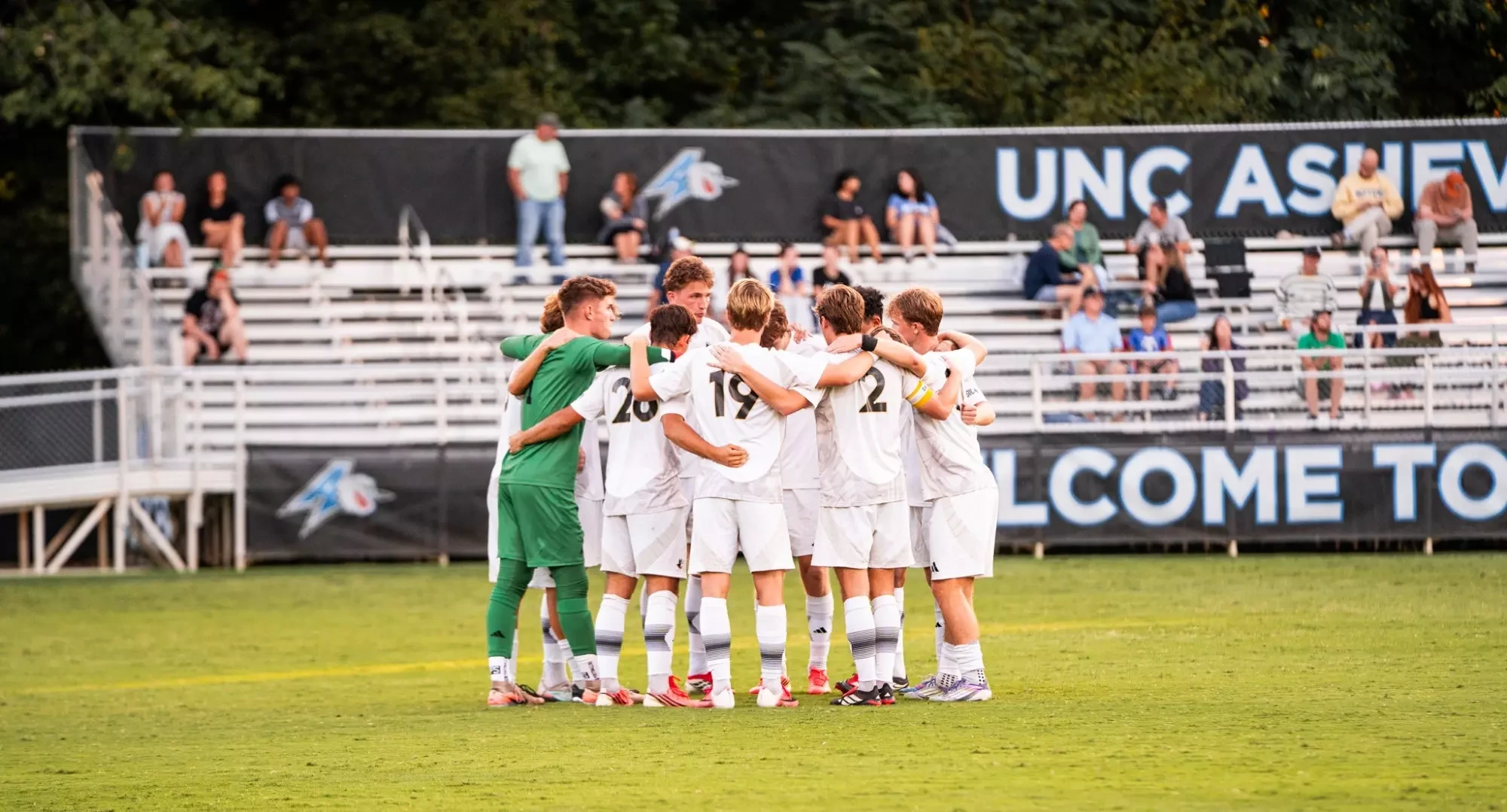 Men's Soccer huddle at UNCA 9-8-26
