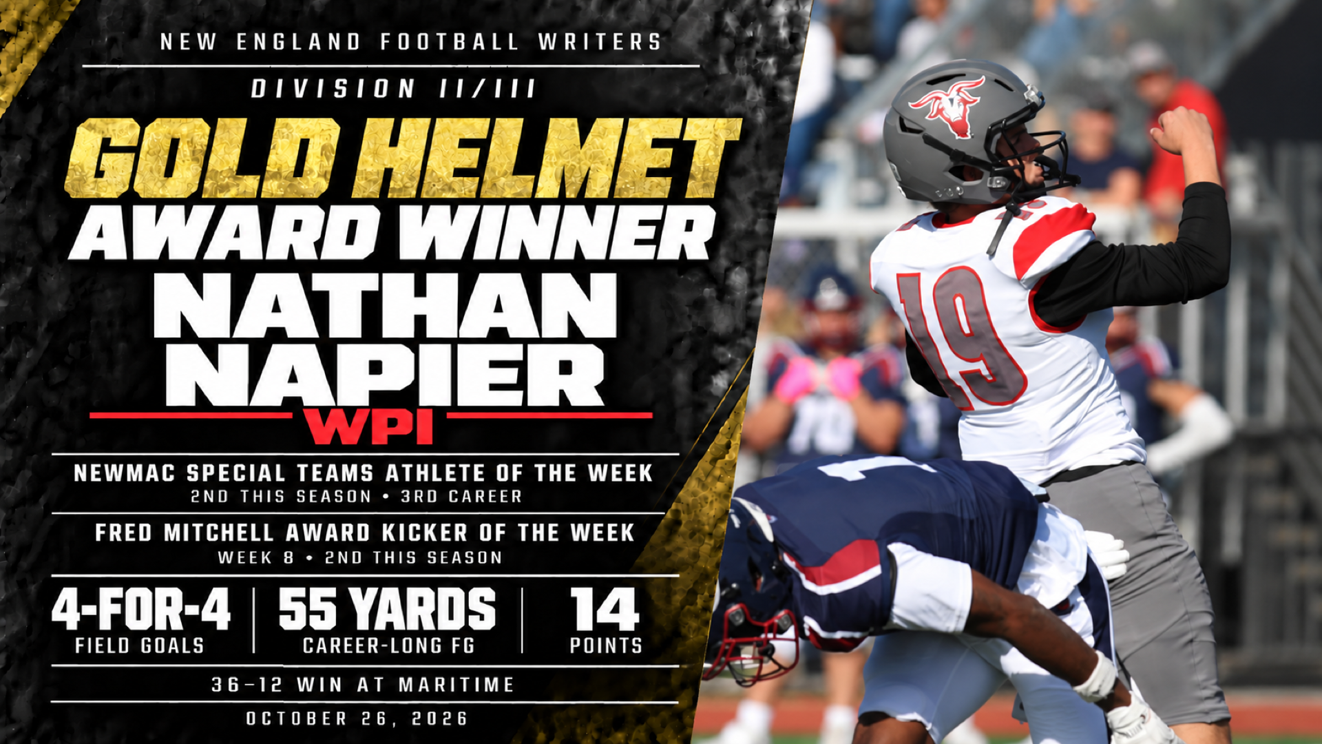 Gold Helmet Award Winner-Nathan Napier-WPI Football-2026