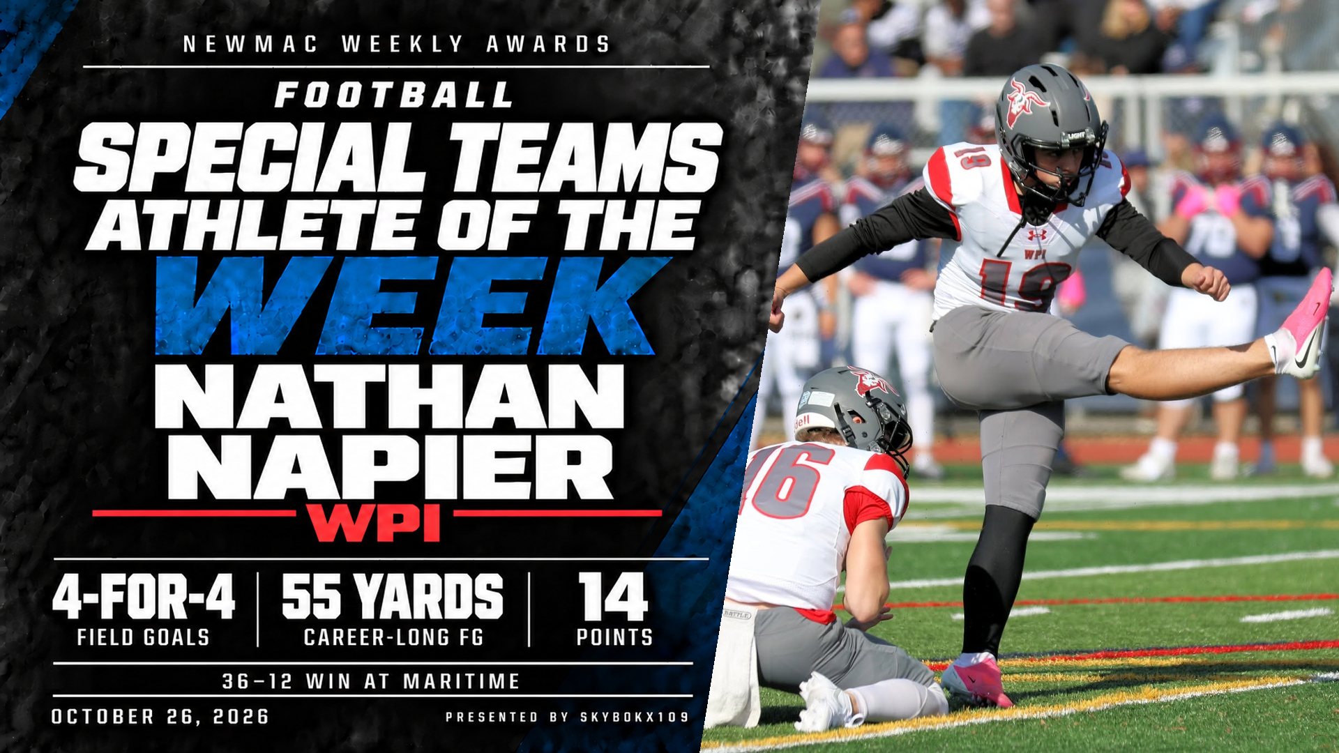 NEWMAC Football Special Teams Athlete of the Week-Nathan Napier-WPI Football-2026