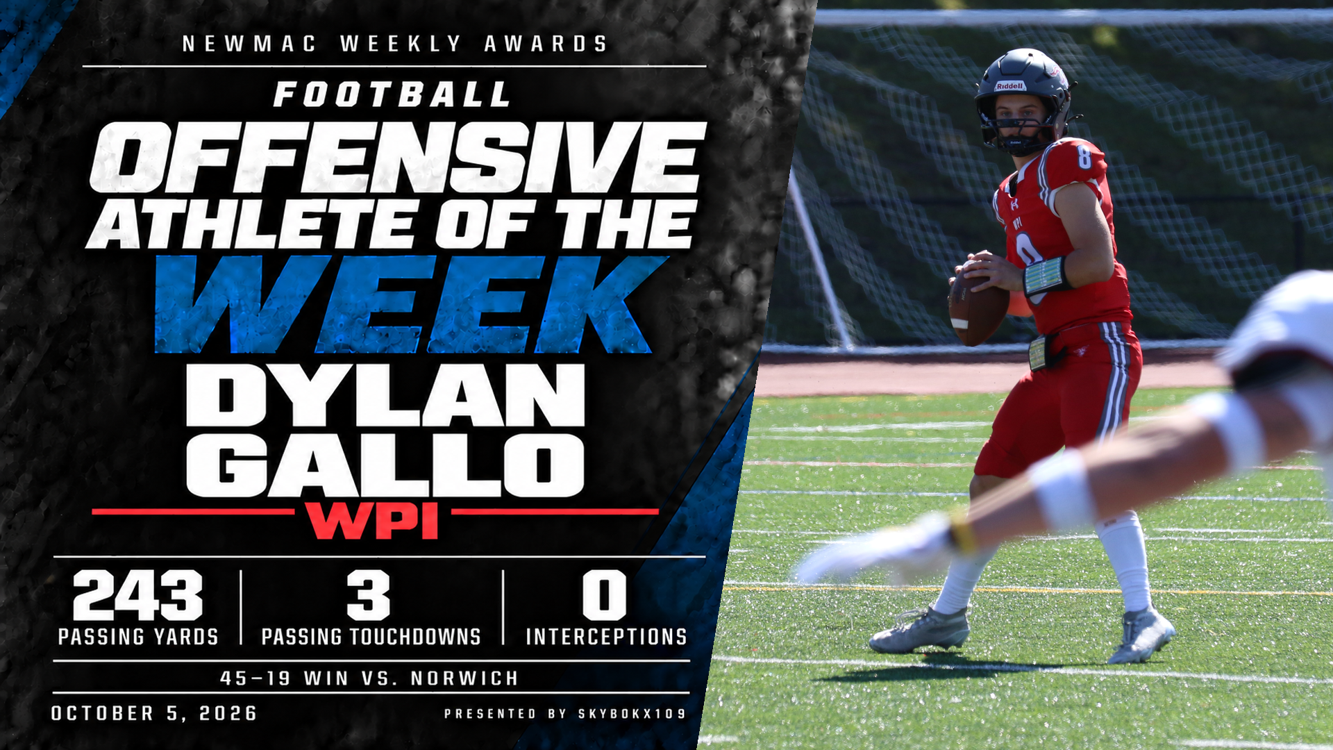 NEWMAC Offensive Athlete of the Week-Dylan Gallo-WPI Football-2026