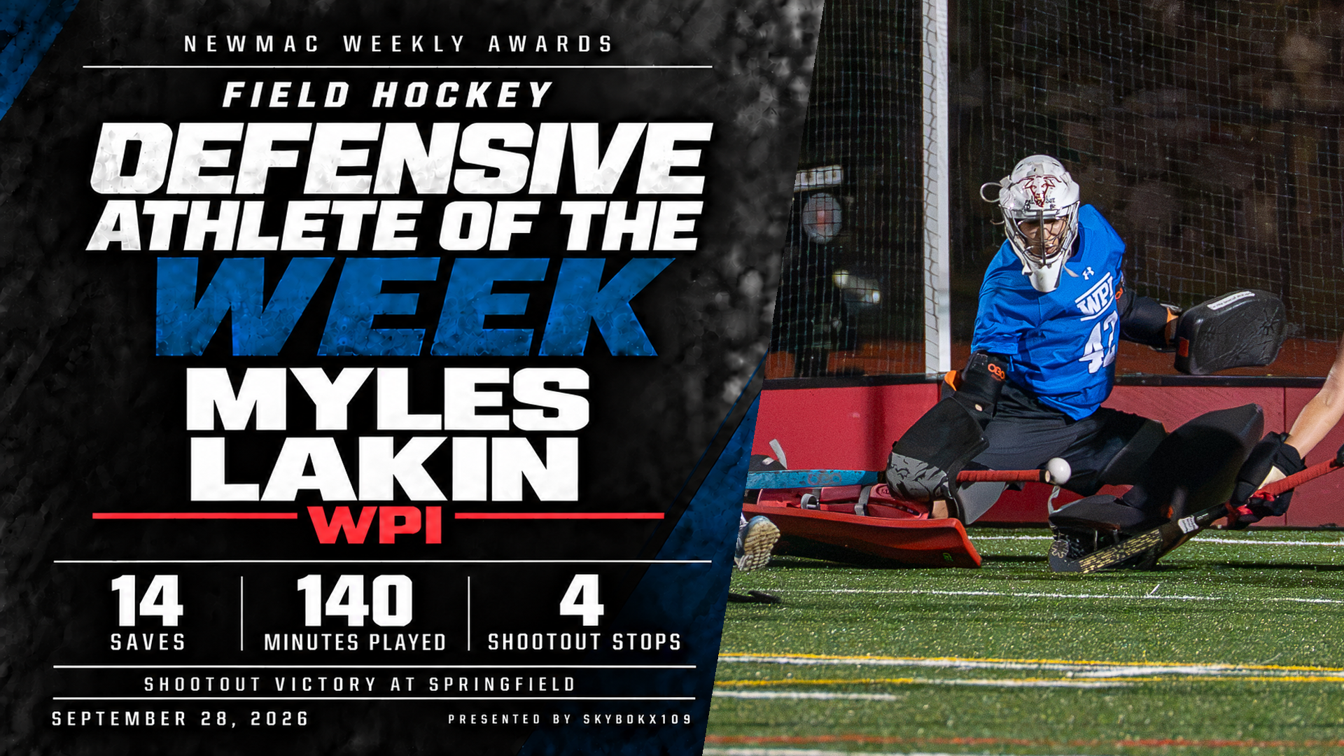 NEWMAC Defensive Athlete of the Week-Myles Lakin-WPI Field Hockey-2026