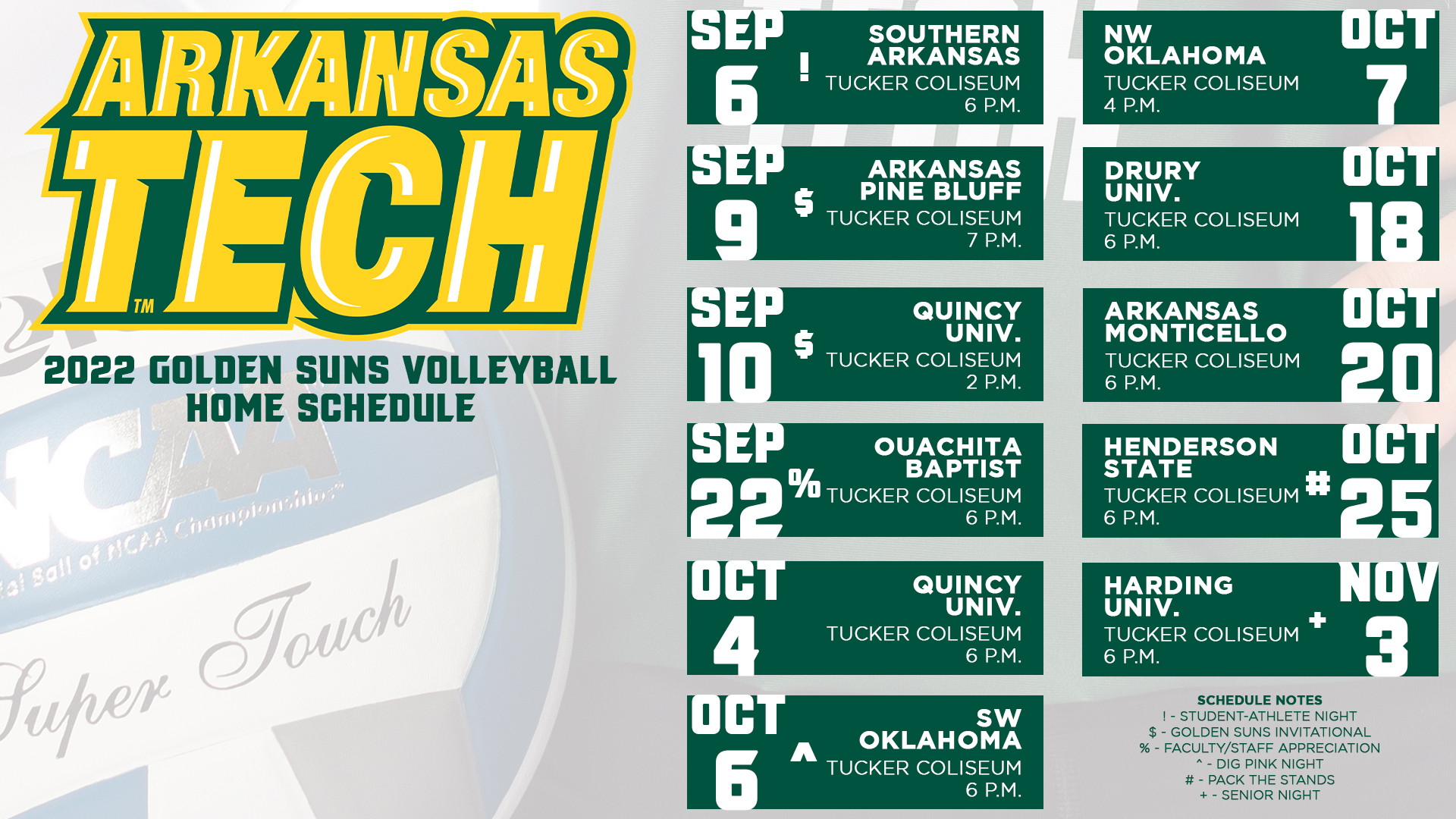Golden Suns volleyball releases 2022 schedule Arkansas Tech