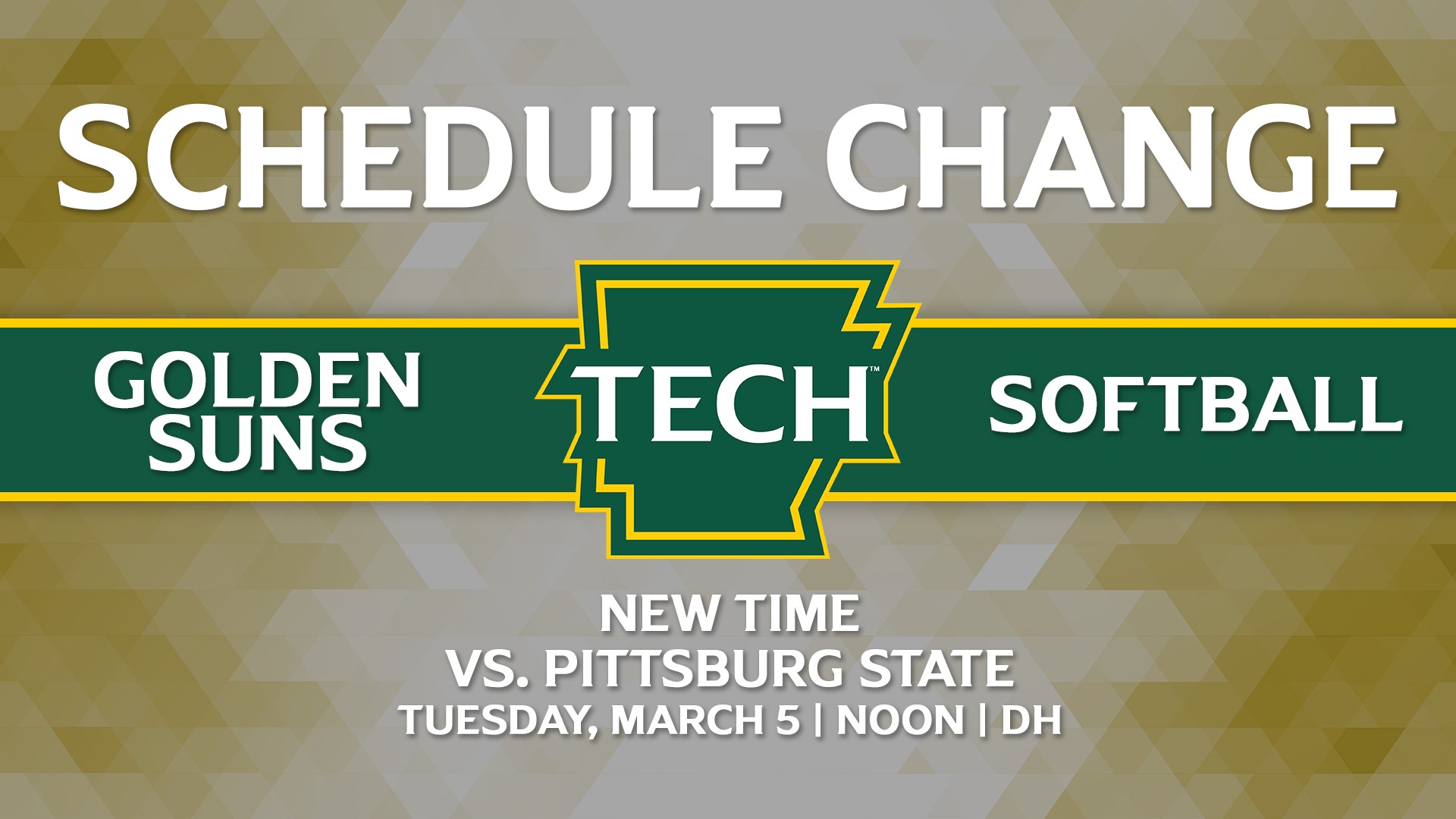 Softball DH with Pitt State moved up to noon start Arkansas Tech