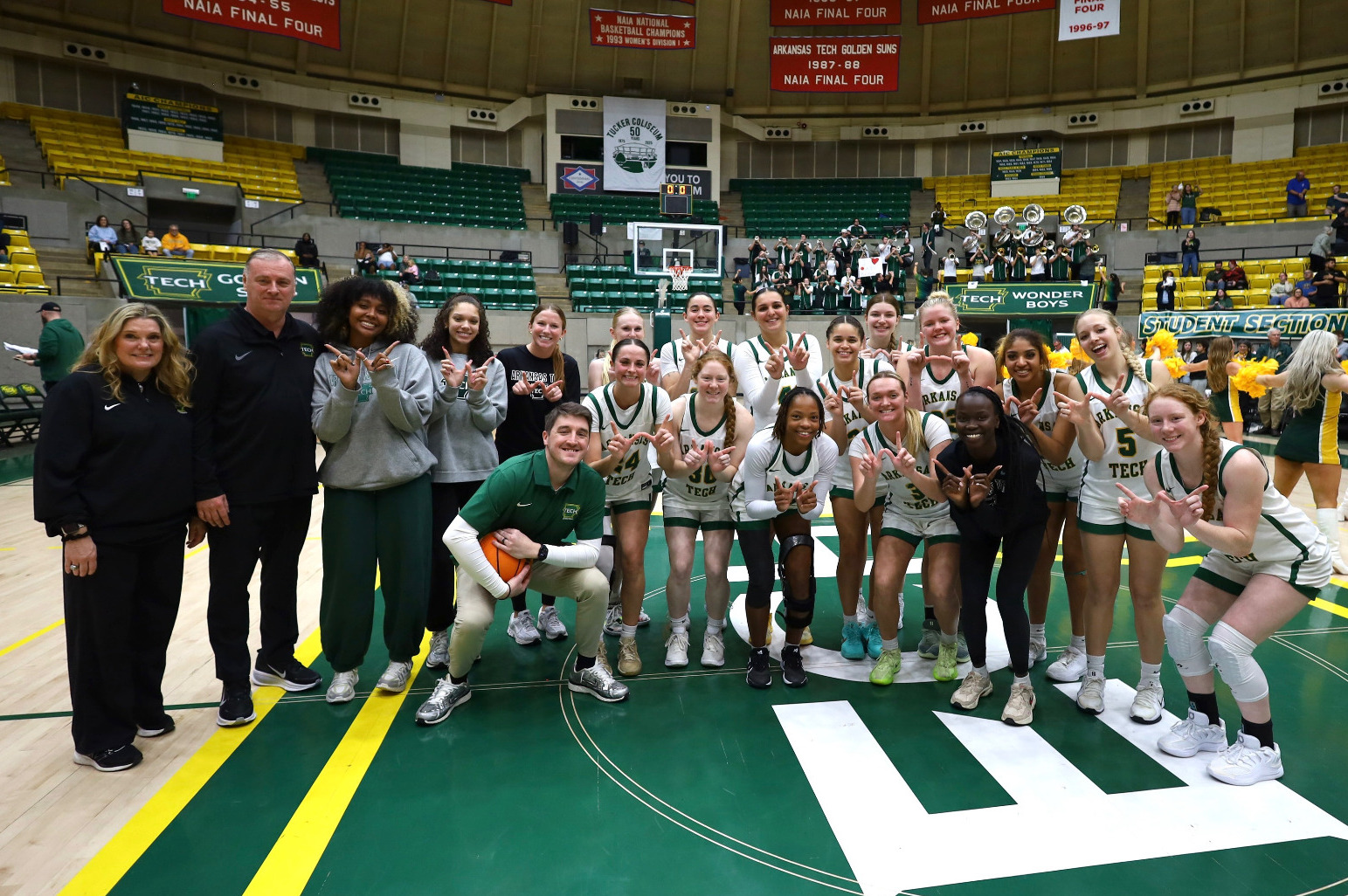 Golden Suns celebrating overtime win vs. Oklahoma Baptist