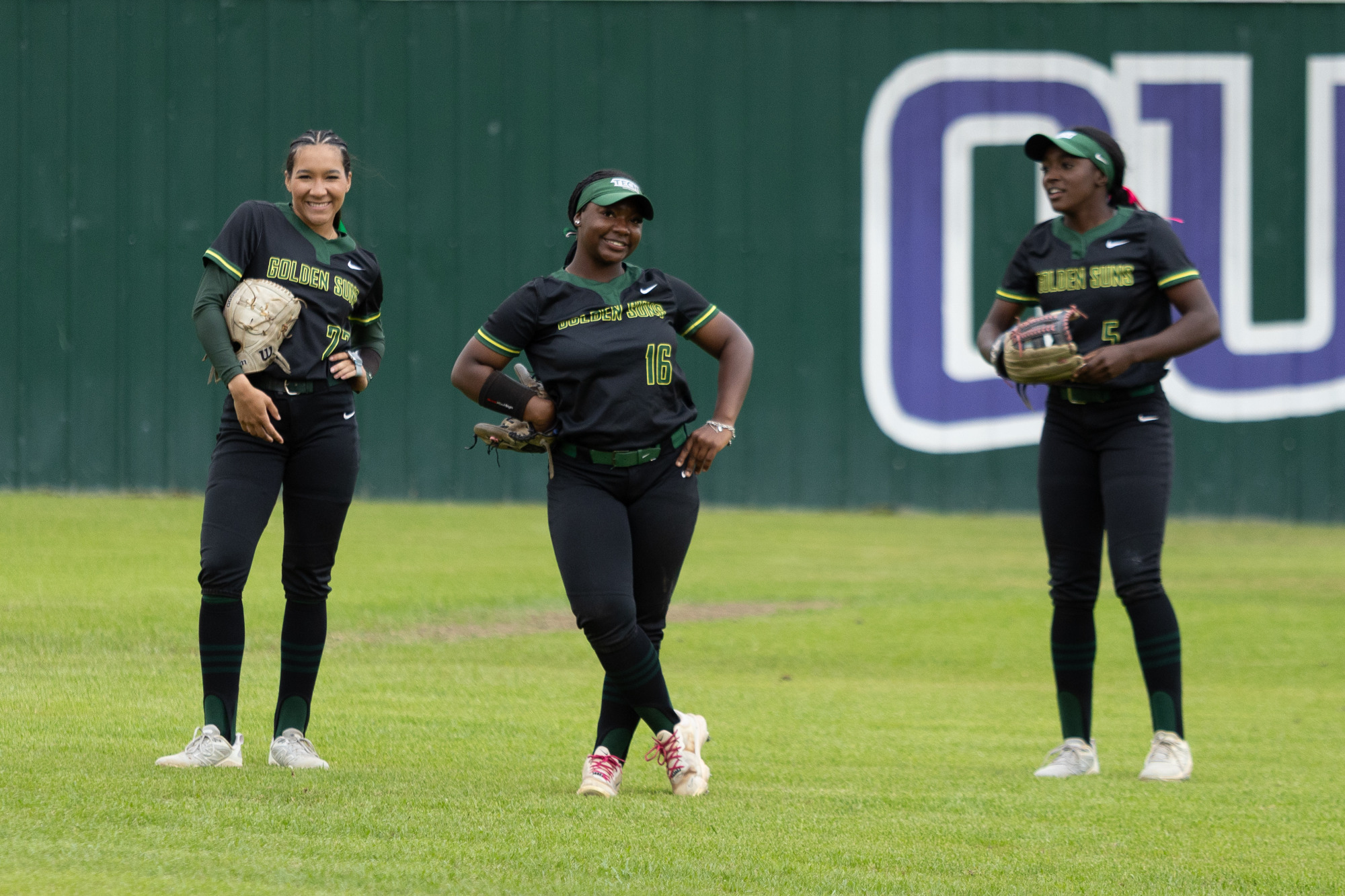 Anna Winkfield, Aubree Jones and Aaliyah Dixon in the outfield vs. Ouachita