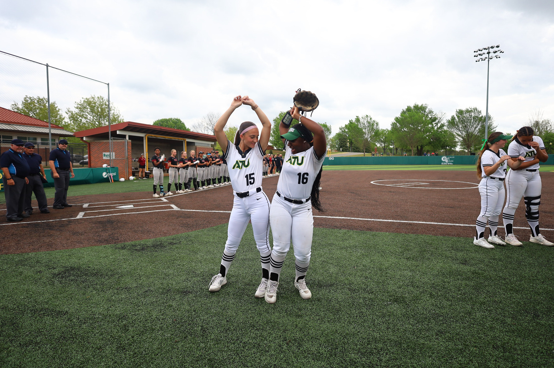 Addy Ward and Aubree Jones pregame vs. HSU