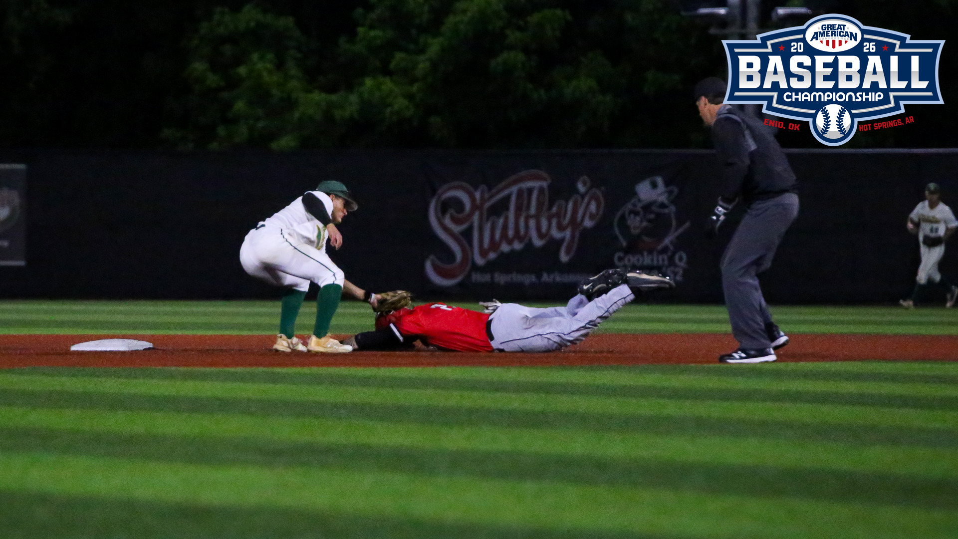 Vega tagging out a NWOSU base stealer at GAC Championship