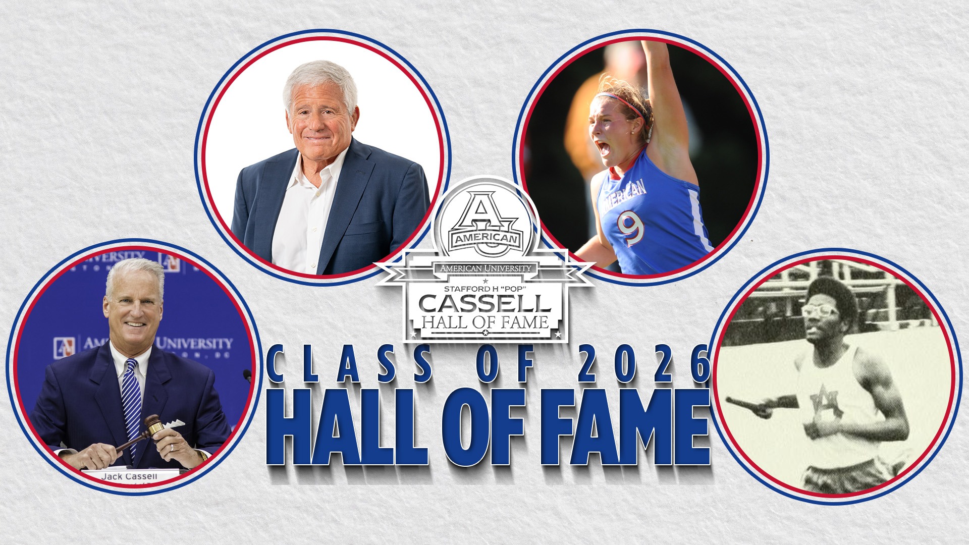 Hall of Fame Class of 2026 with photos of inductees Alan Meltzer, Jack Cassell, Shelly Montgomery, and Wilber Smith