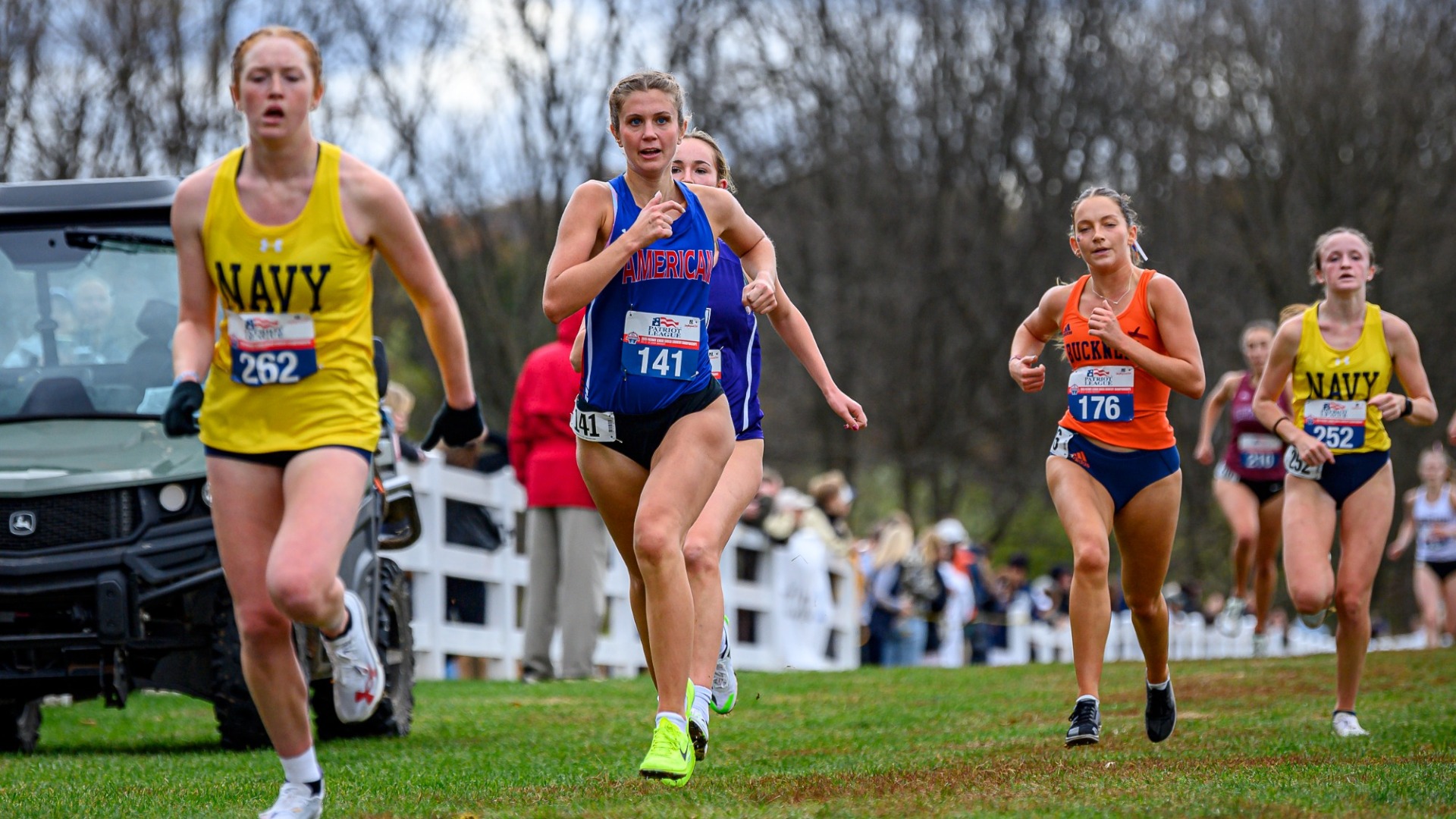 Annie Ripol racing at the 2025 Patriot League XC Championships