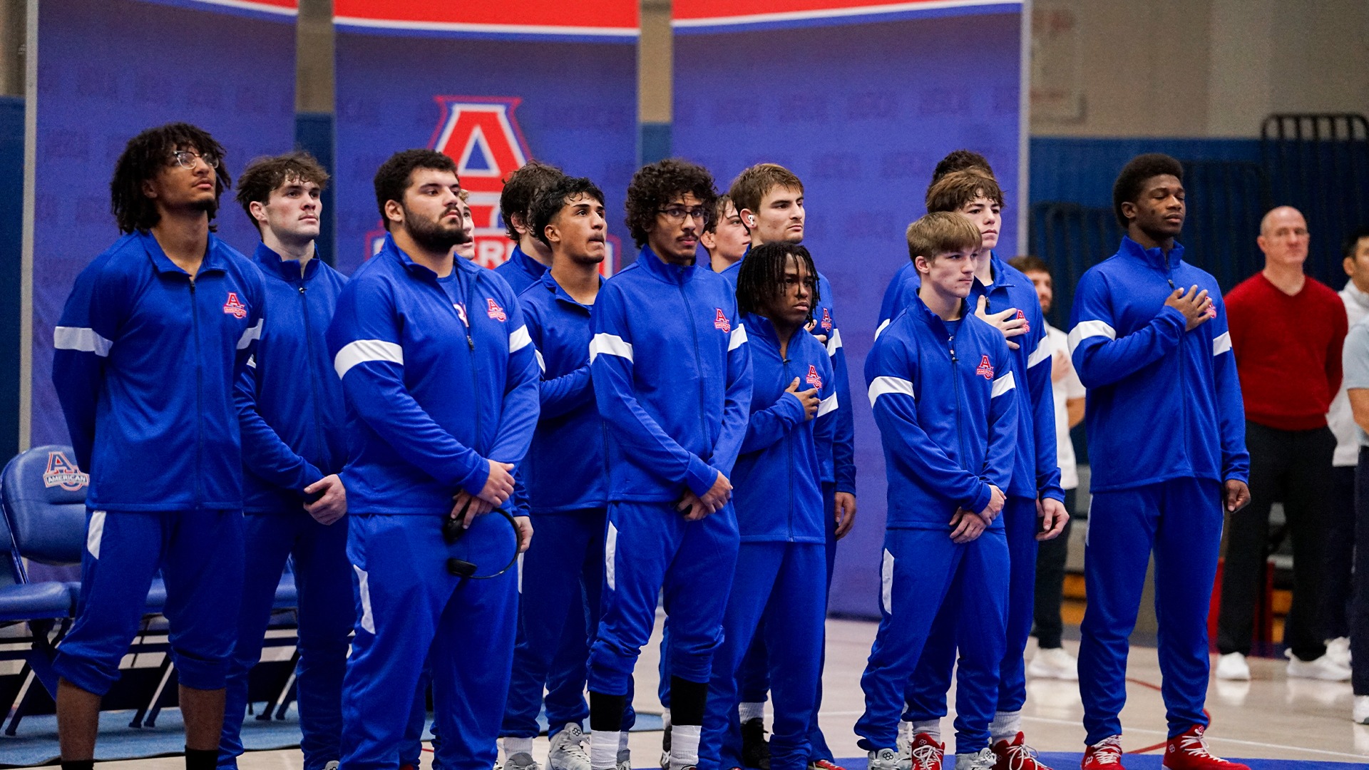 The wrestling team before a dual meet against West Virginia