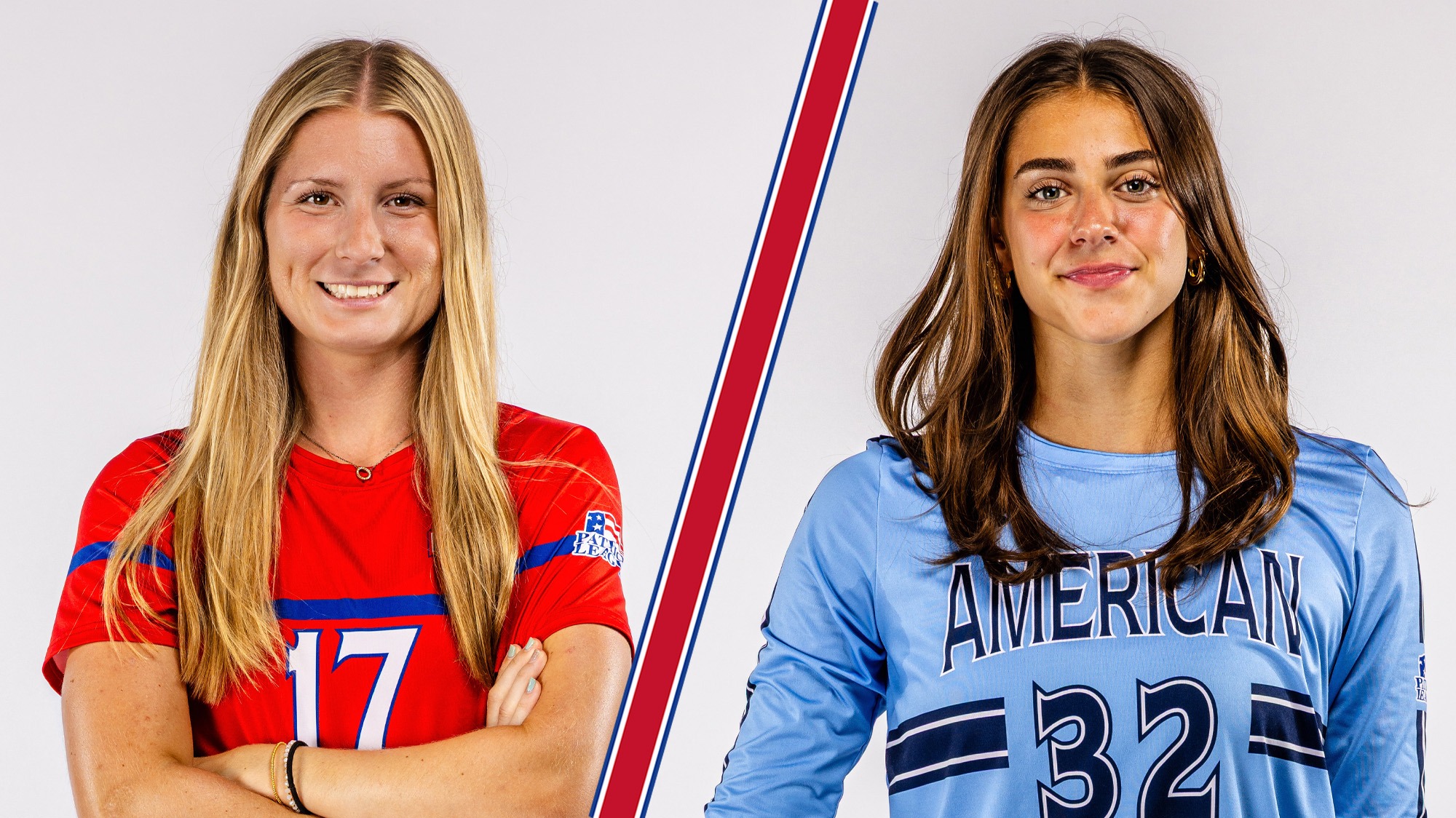 Portrait shots of Avery Klingensmith and Addison Roemer of women's soccer