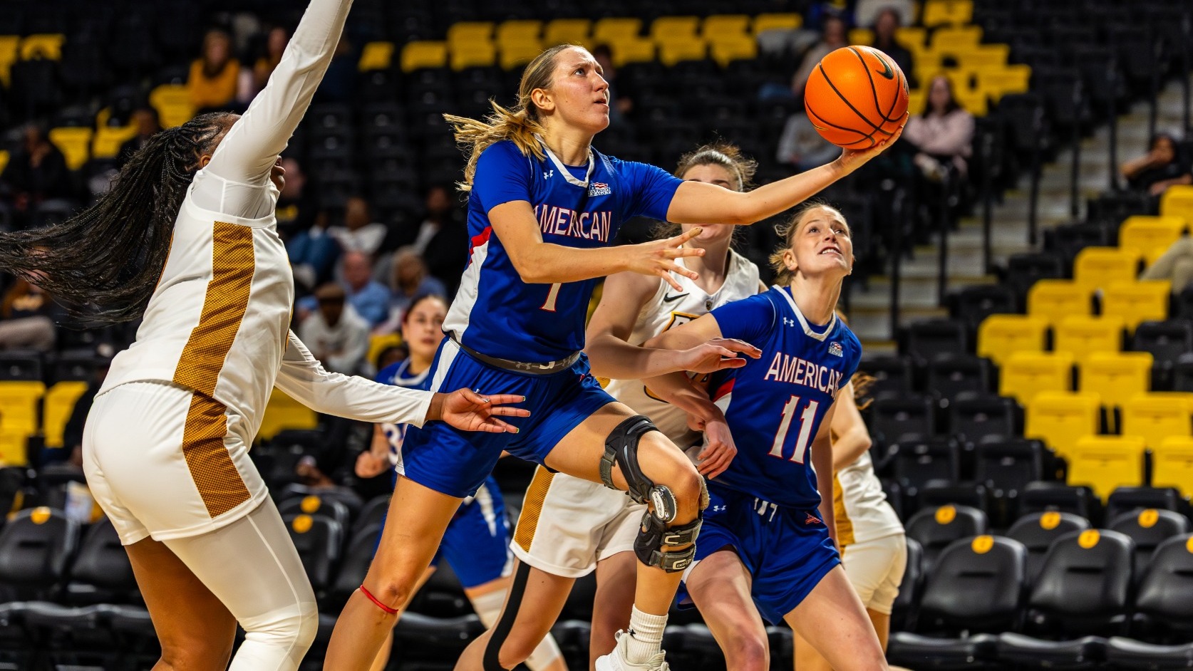 Anna Rescifina driving to the basket against VCU in Richmond.
