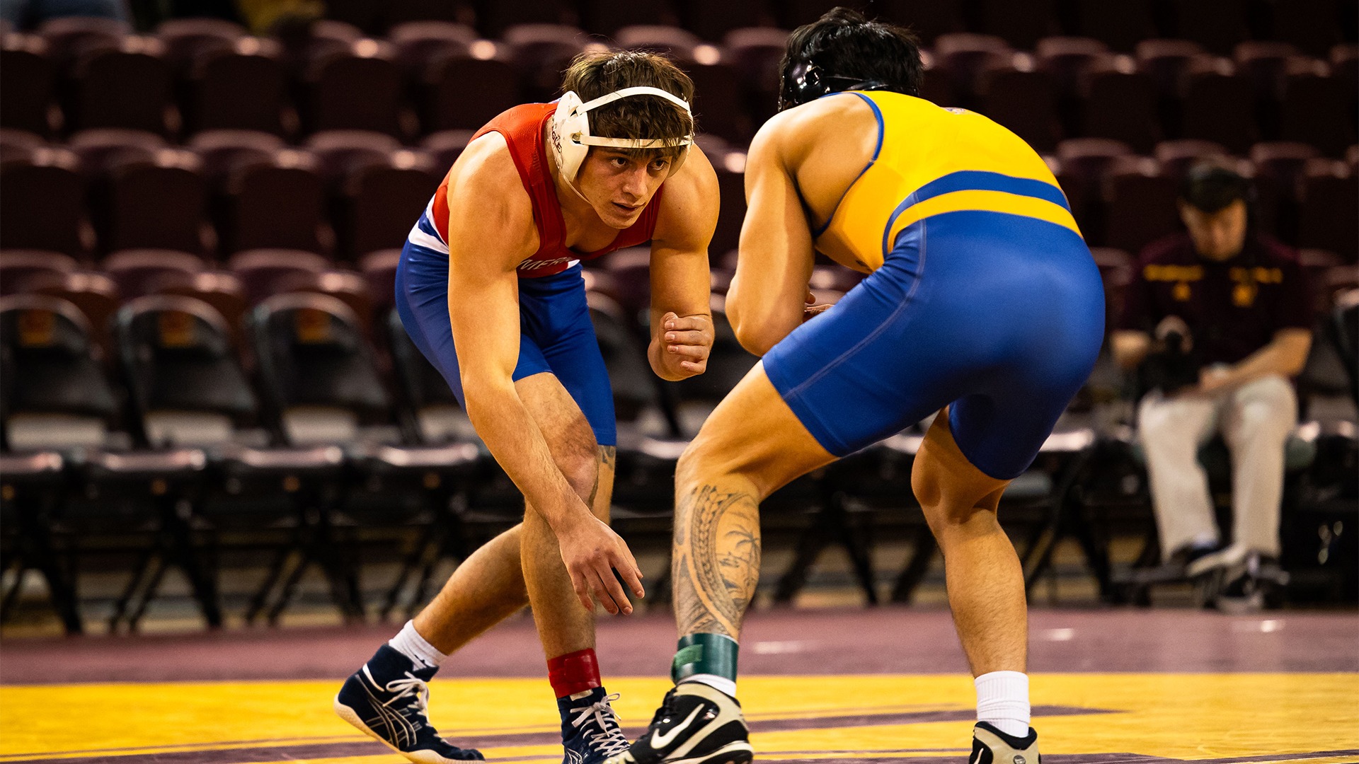 Gavin Cohen wrestling in a dual meet against Cal State Bakersfield.