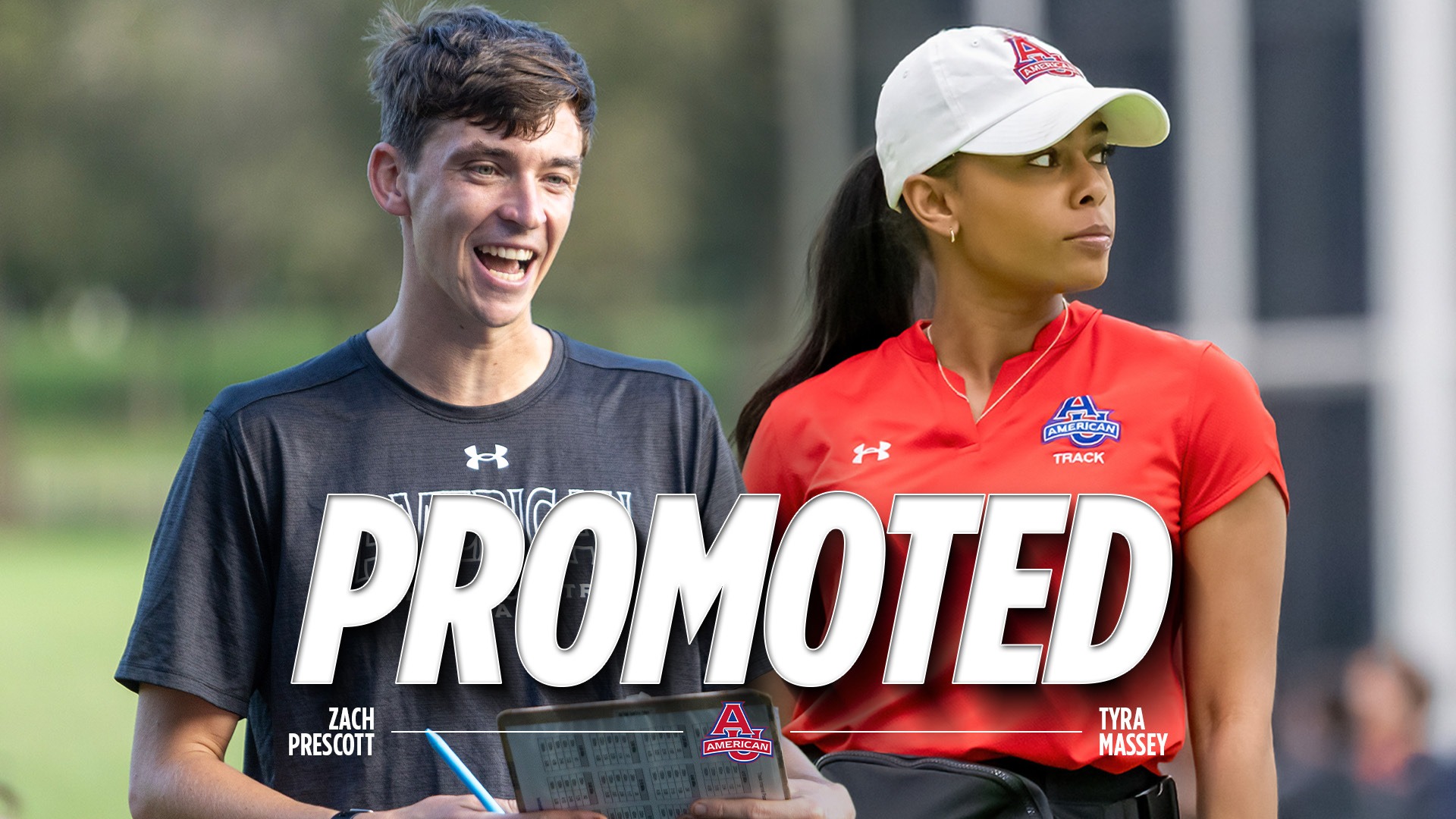 Zachary Prescott and Tyra Massey side by side on a graphic saying that they're promoted.