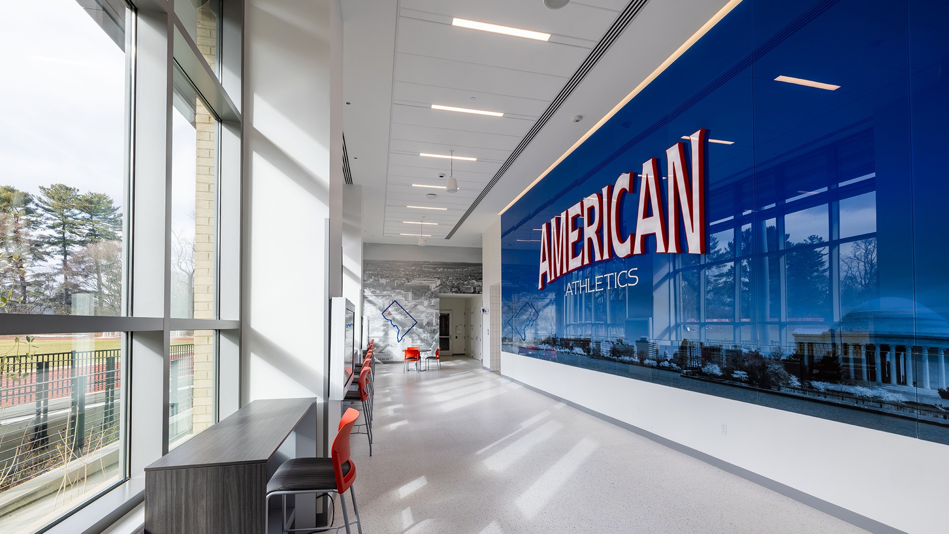 American logo wall in the Alan and Amy Meltzer Center for Athletic Performance