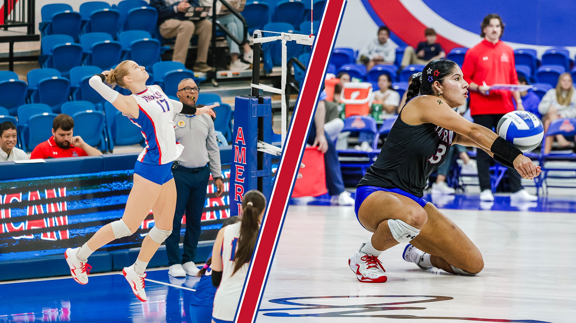Salme Hollas and Bella Marrero playing volleyball. 