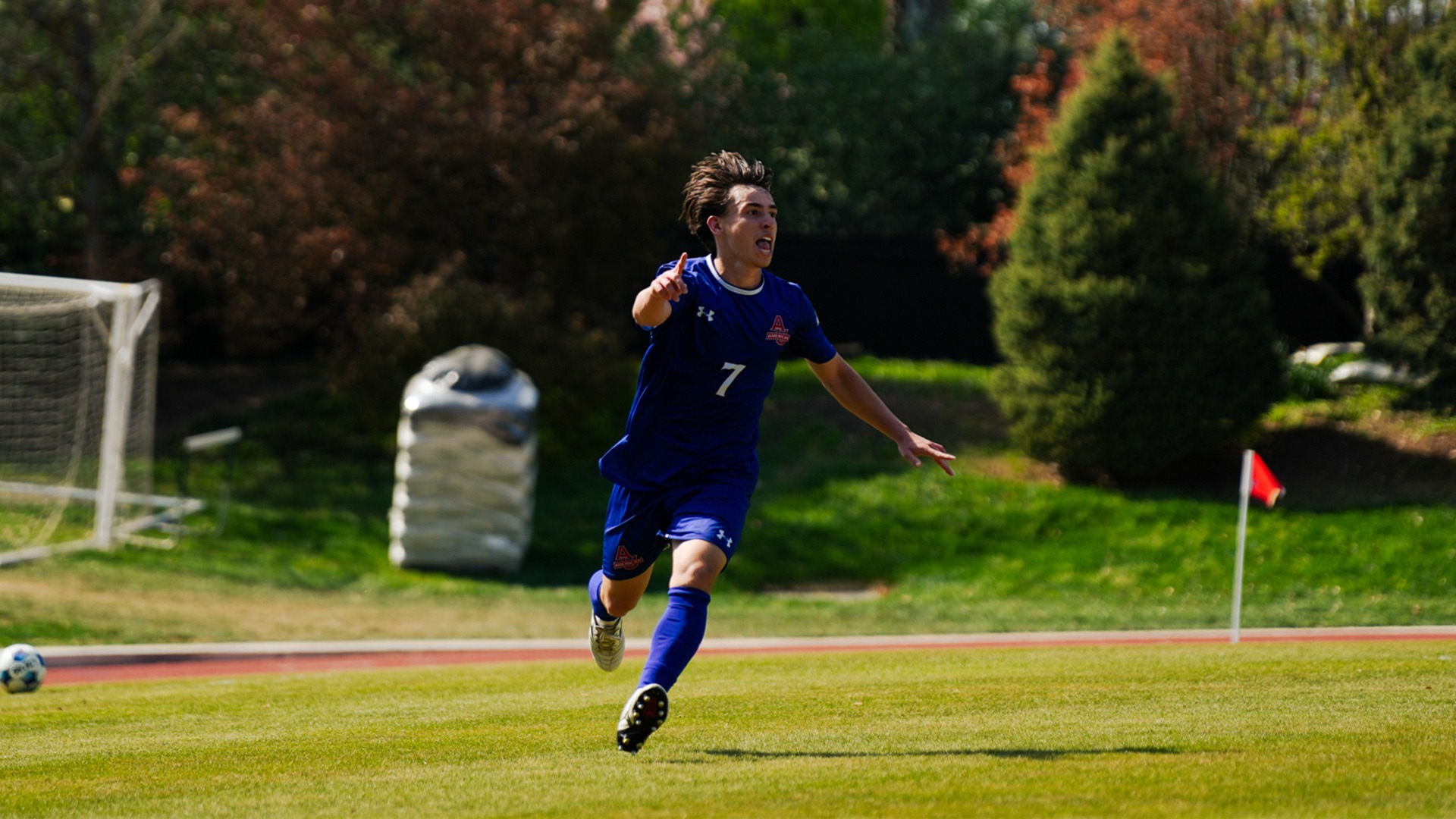 Chris Sullivan celebrating a goal at Reeves Field.