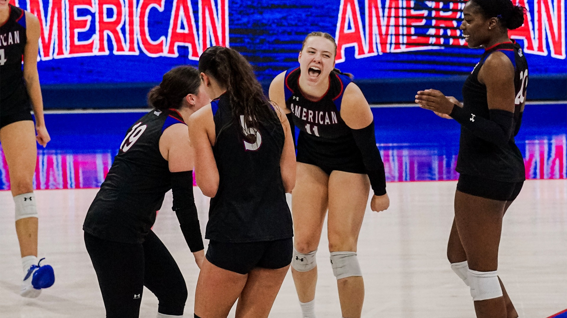 Sophie Dufour celebrating a point.