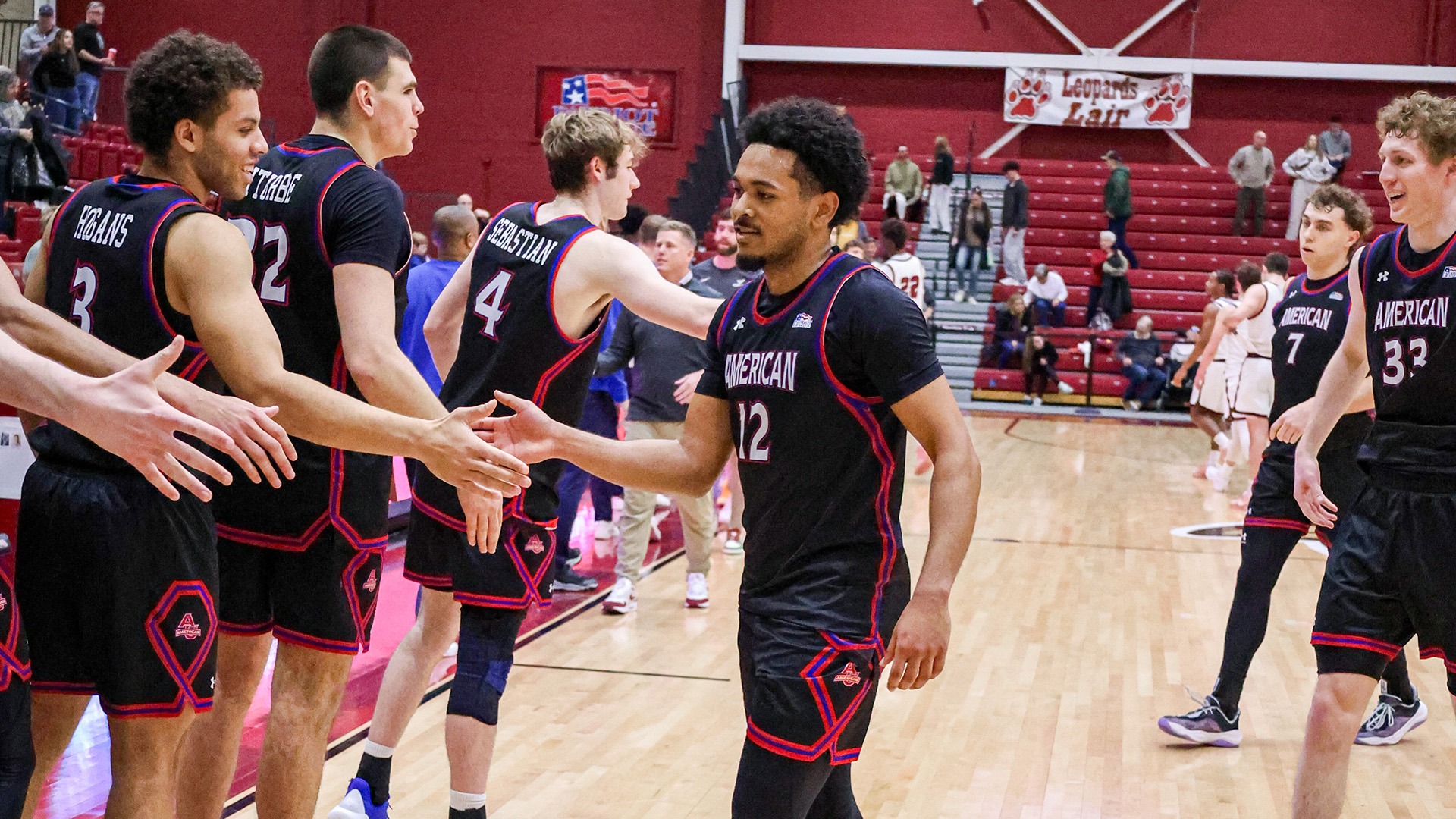 Geoff Sprouse smiling after scoring a career-high 28 points in a men's basketball win at Lafayette