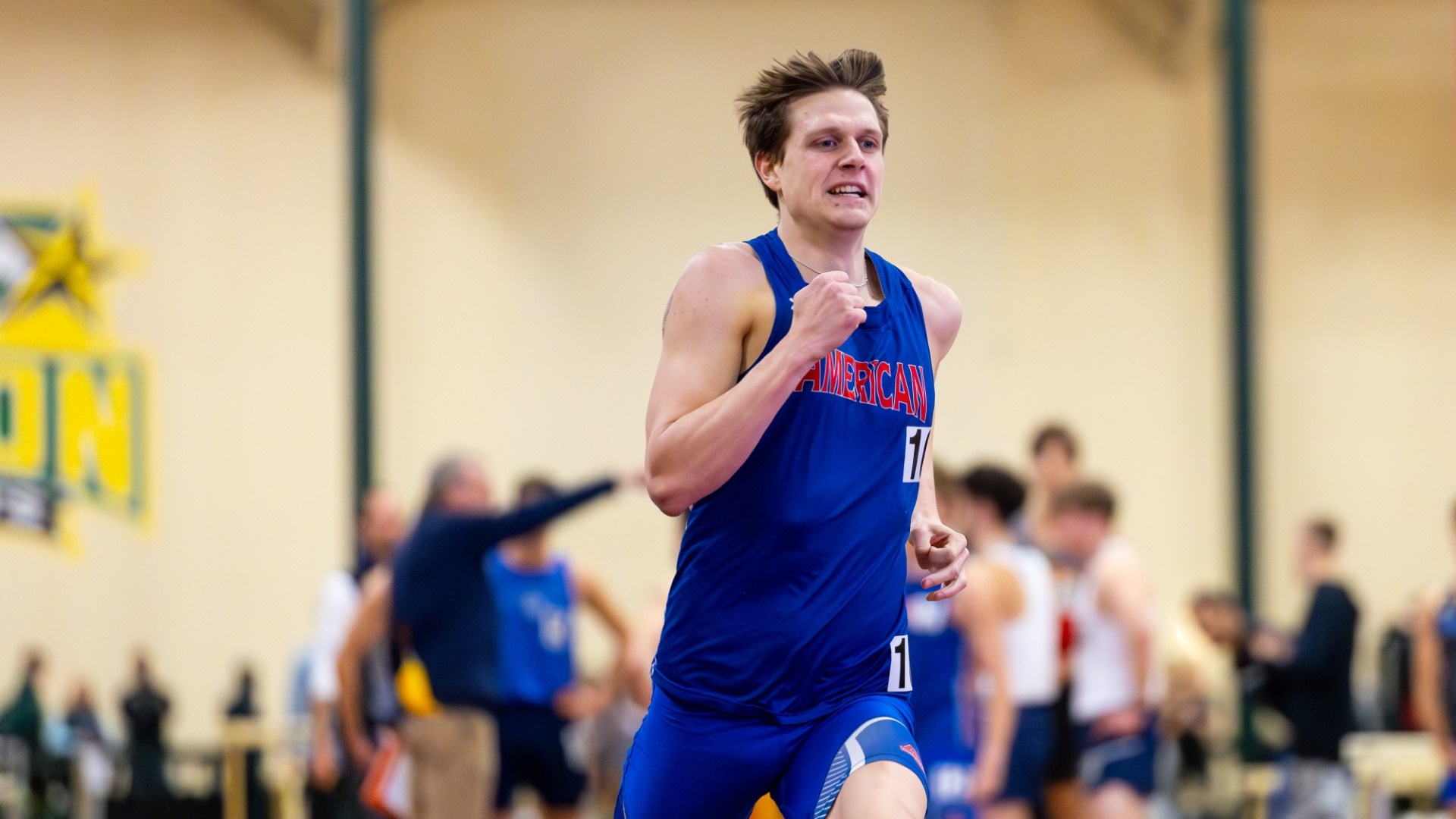Carver Morgan races the mile at the George Mason Patriot Games