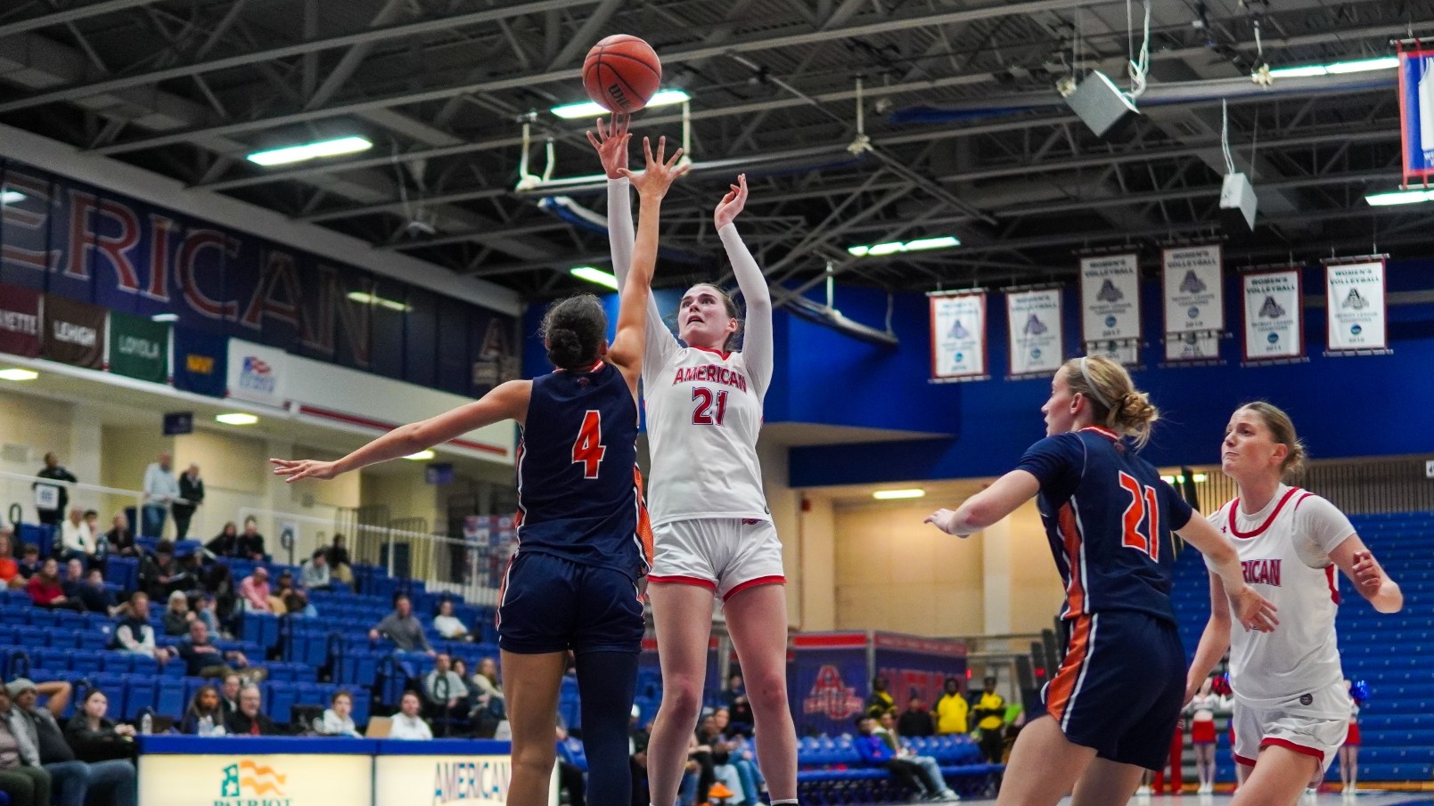 Charlotte Tuhy making a jumper against Bucknell in Bender Arena.