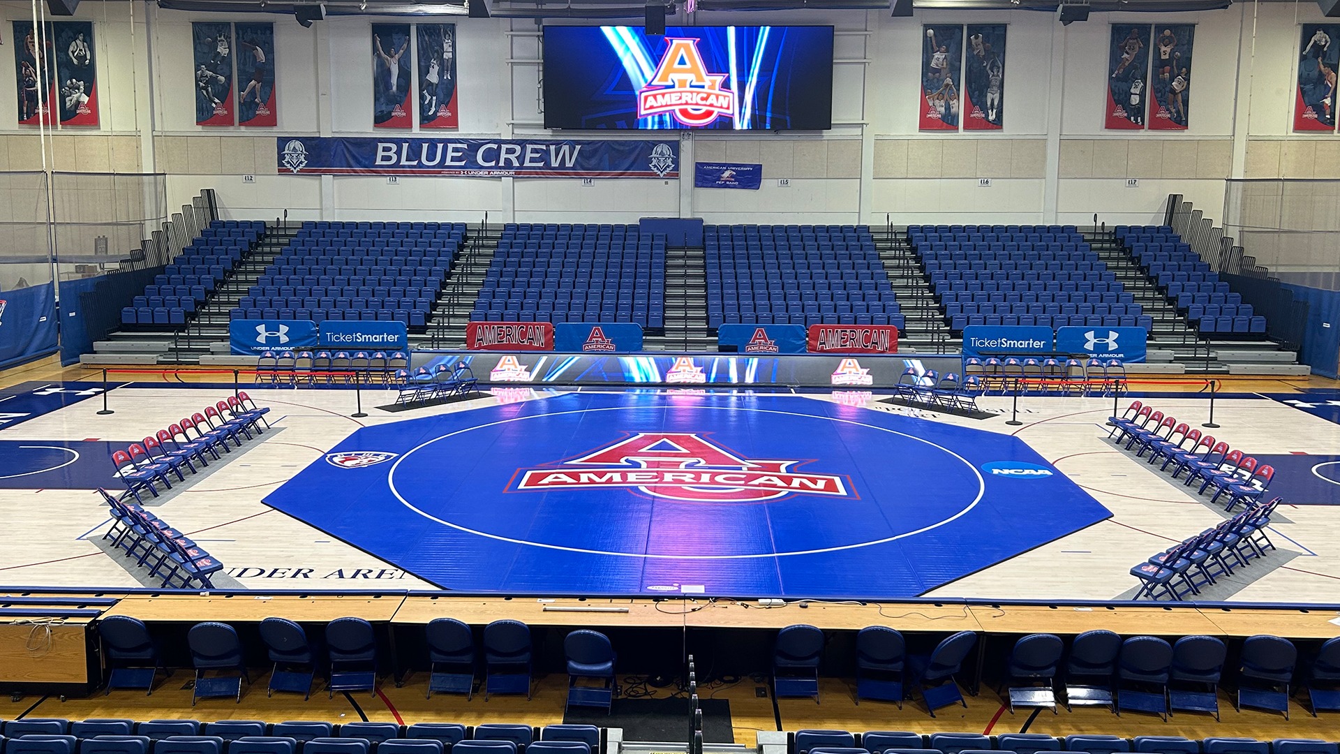 Bender Arena with a new wrestling mat.