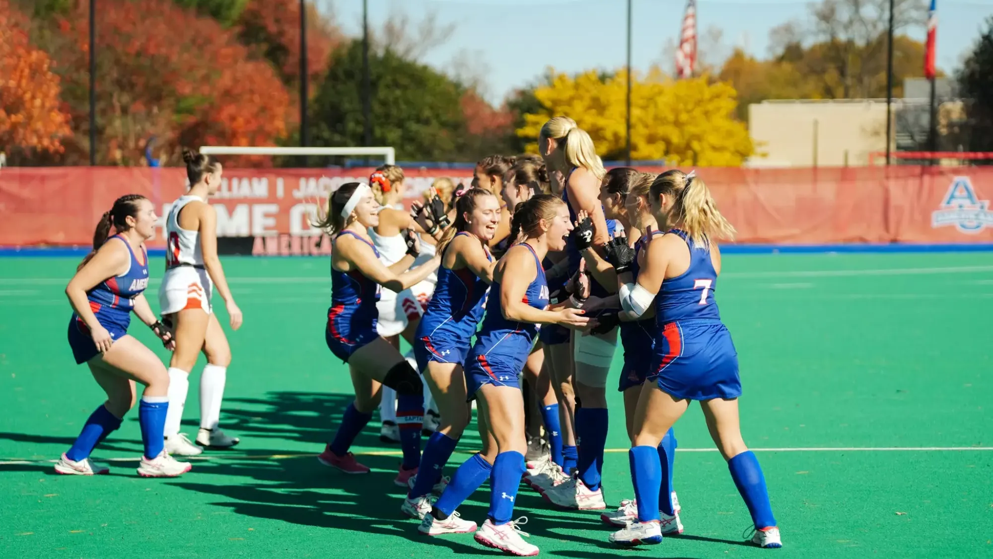 The field hockey team during starting lineups.