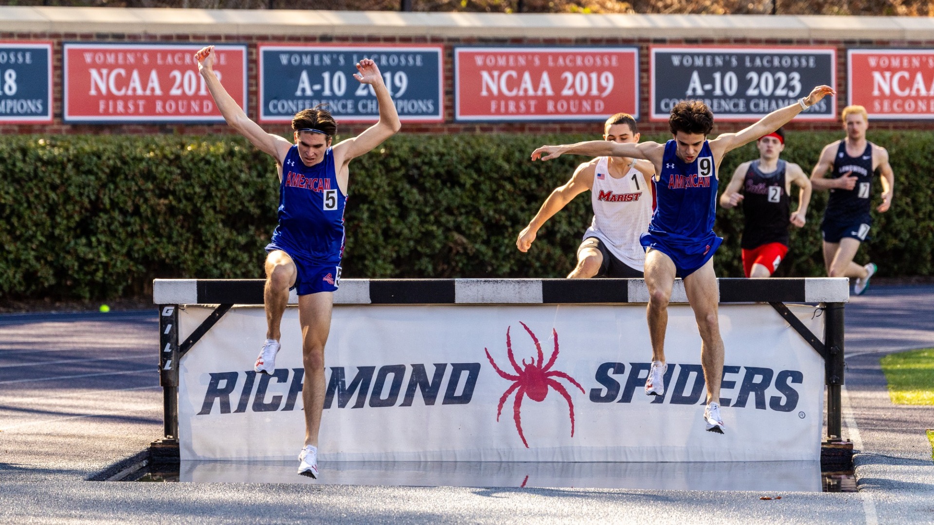 Daniel Messer and Cooper Michaud race the 3k steeple at the 2026 Fred Hardy Invitational