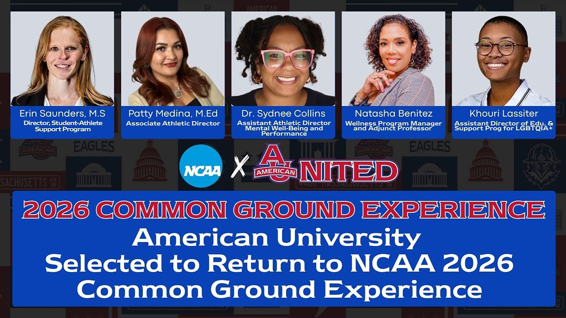 NCAA Common Ground panel graphic with headshots of panelists