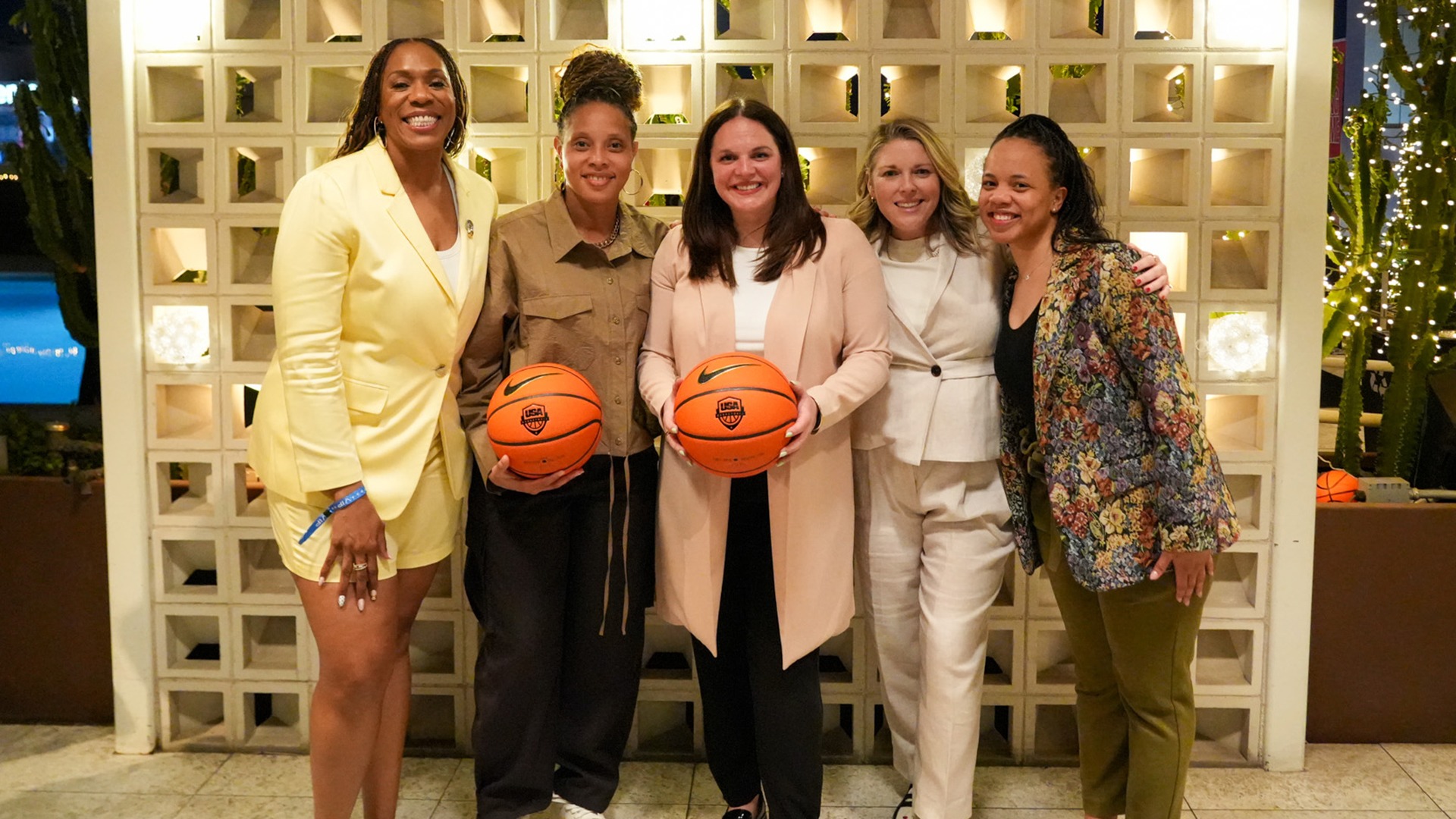Kelly Killion, head coach of American University women's basketball, with other coaches during the Women in the Game conference at the NCAA Final Four in 2026