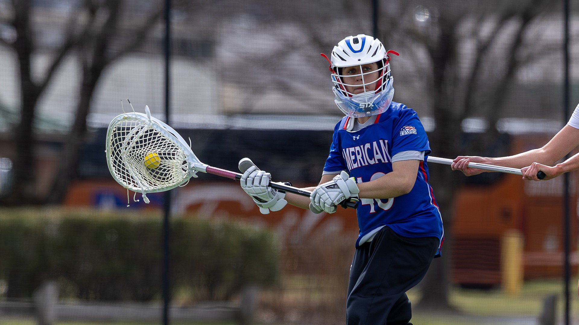 Brooke Hill goalkeeping for AU lacrosse
