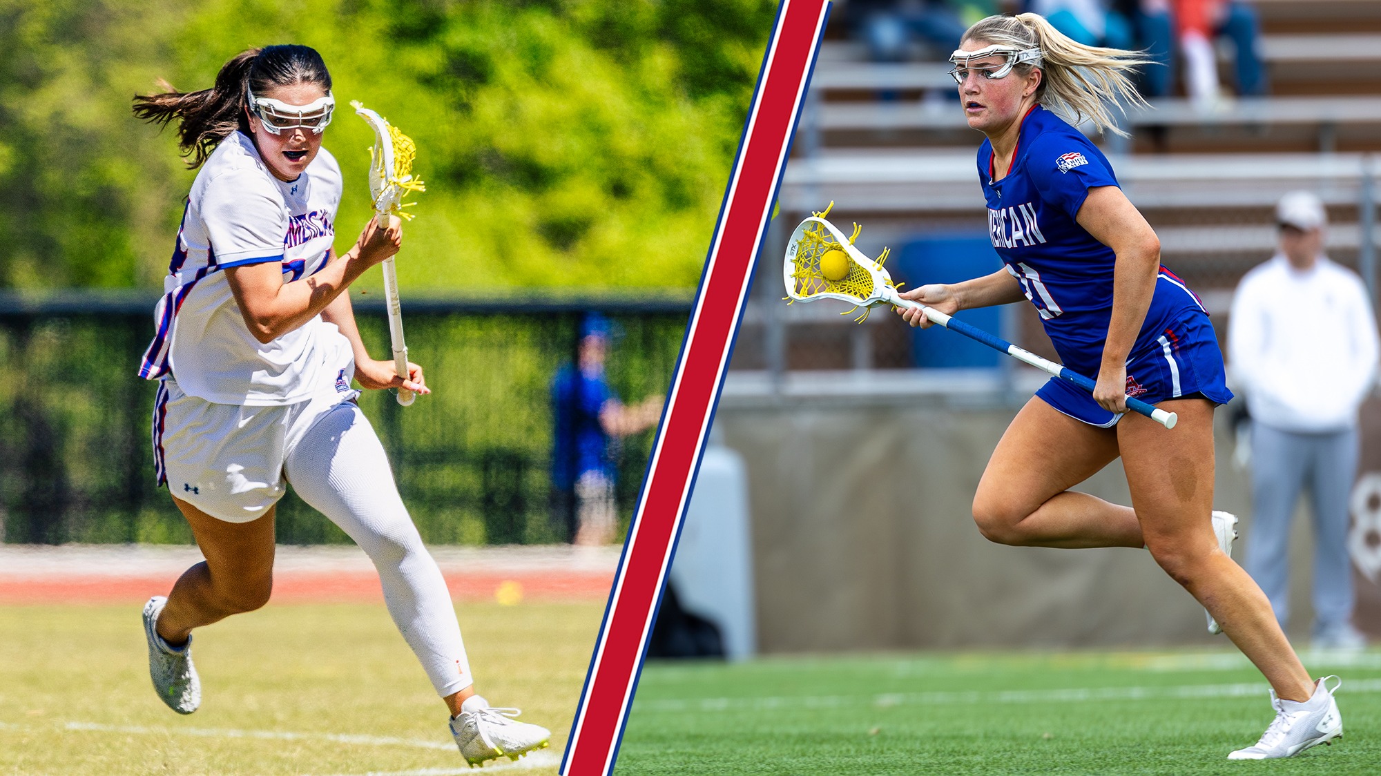 Reagan Murdoch and Kellie Linehan playing lacrosse.