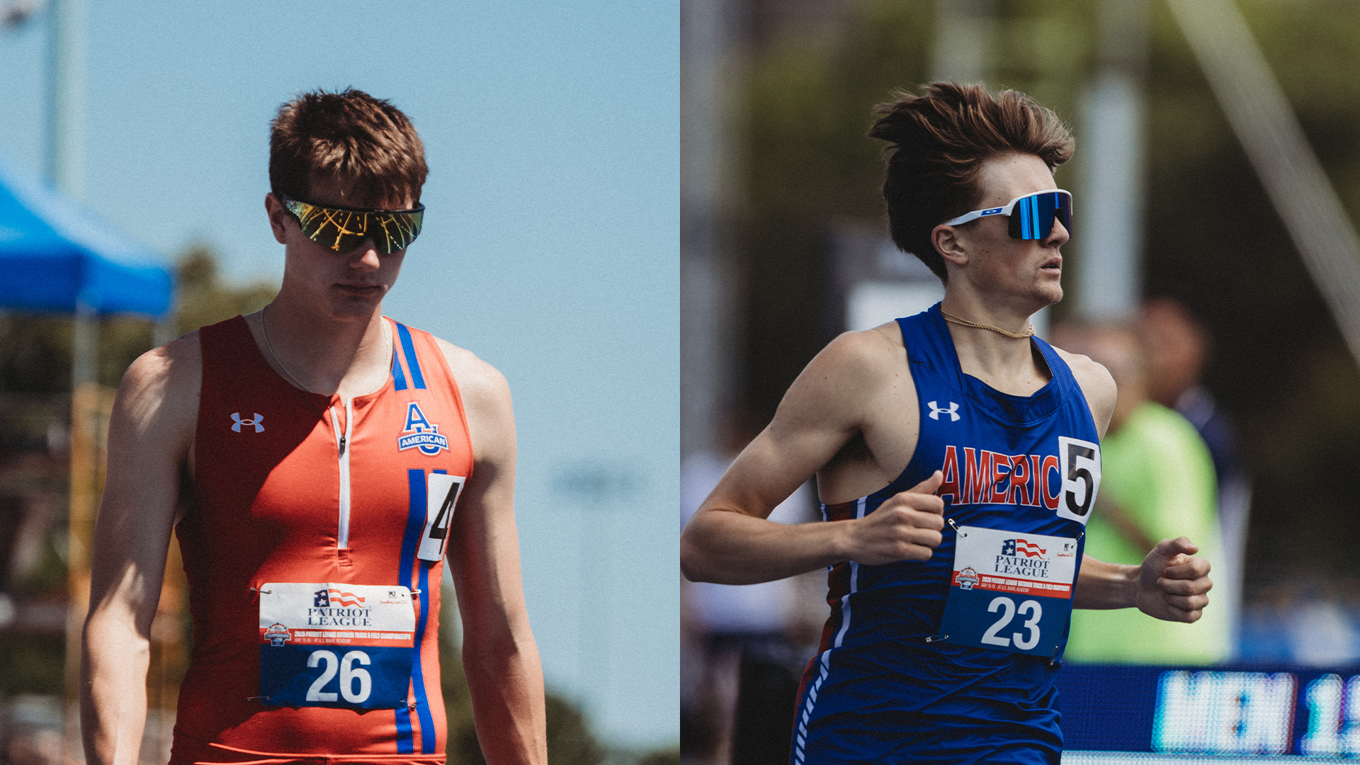 Carver Morgan and Kaden Kluth race at the 2026 Patriot League Outdoor Championships