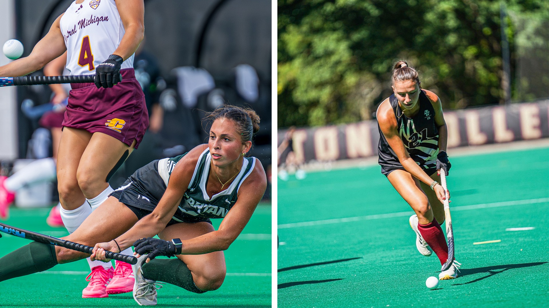 Two side-by-side photos of field hockey transfers Katelyn Dulin and Sienna Klein.